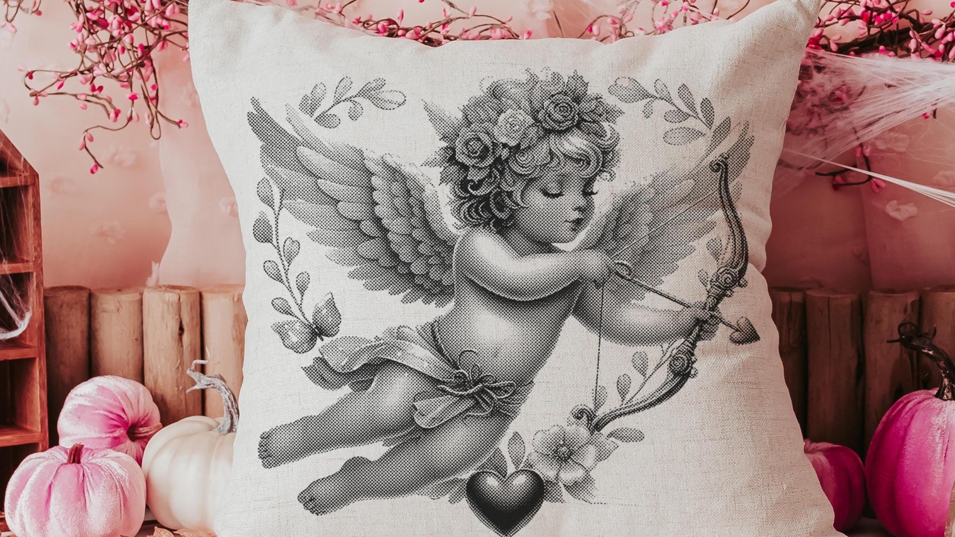 vintage cupid Valentines throw pillow covers 18x18, Galentines day gifts for friends, Valentines day decorative pillows for couch dorm decor