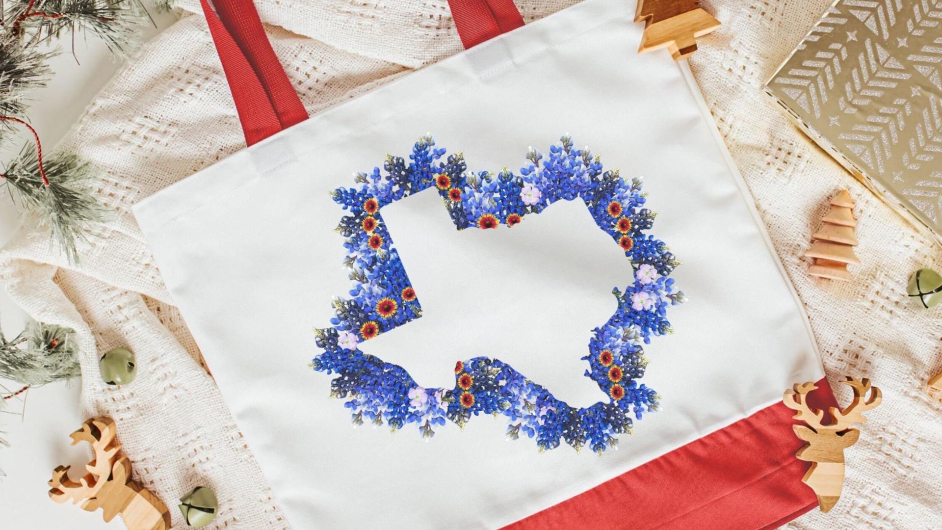 floral Texas tote bag for books, Texas state flower bluebonnet gifts for women, reusable shopping bags, moving to Texas gifts for her, best