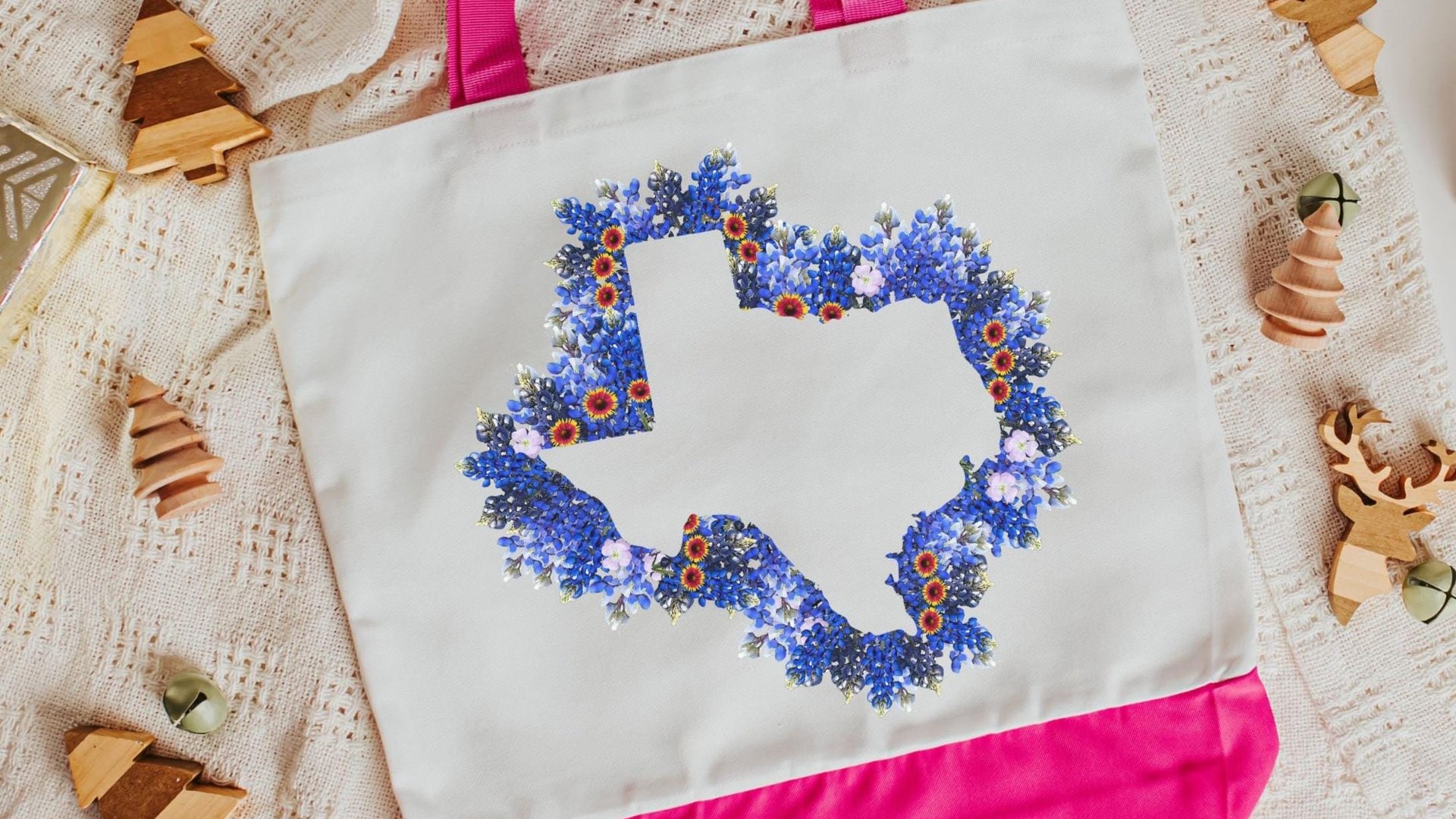 floral Texas tote bag for books, Texas state flower bluebonnet gifts for women, reusable shopping bags, moving to Texas gifts for her, best