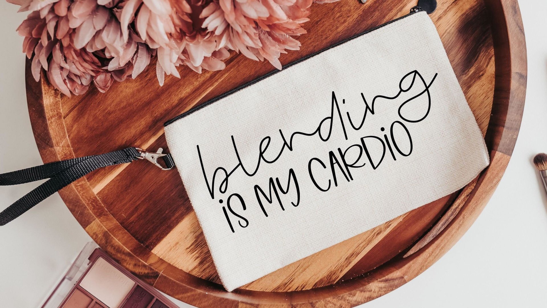 blending is my cardio funny makeup bag for women, makeup artist gift, beauty gift box fillers, cosmetic bag for purse, teenage girl gifts