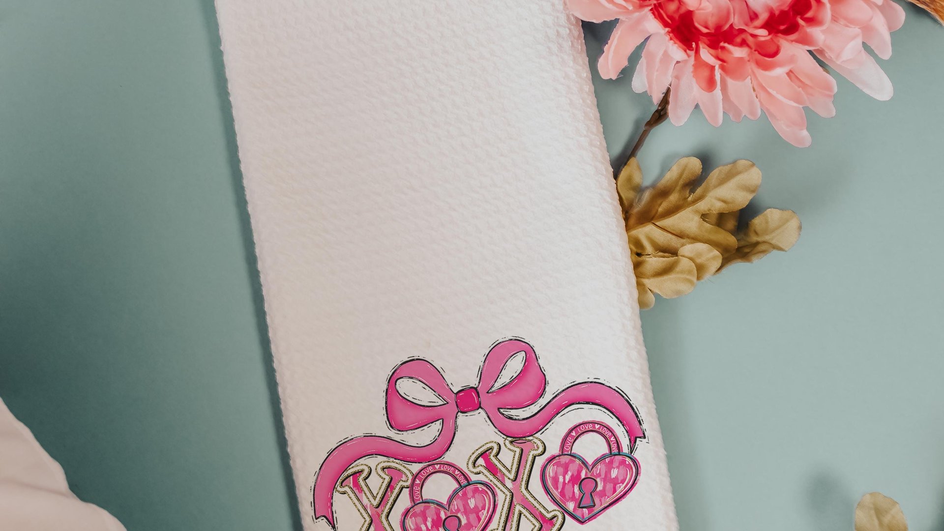 pink bow Valentines coquette lumbar throw pillows for couch, xoxo Valentines kitchen towels for bride, key to my heart decorative pillows