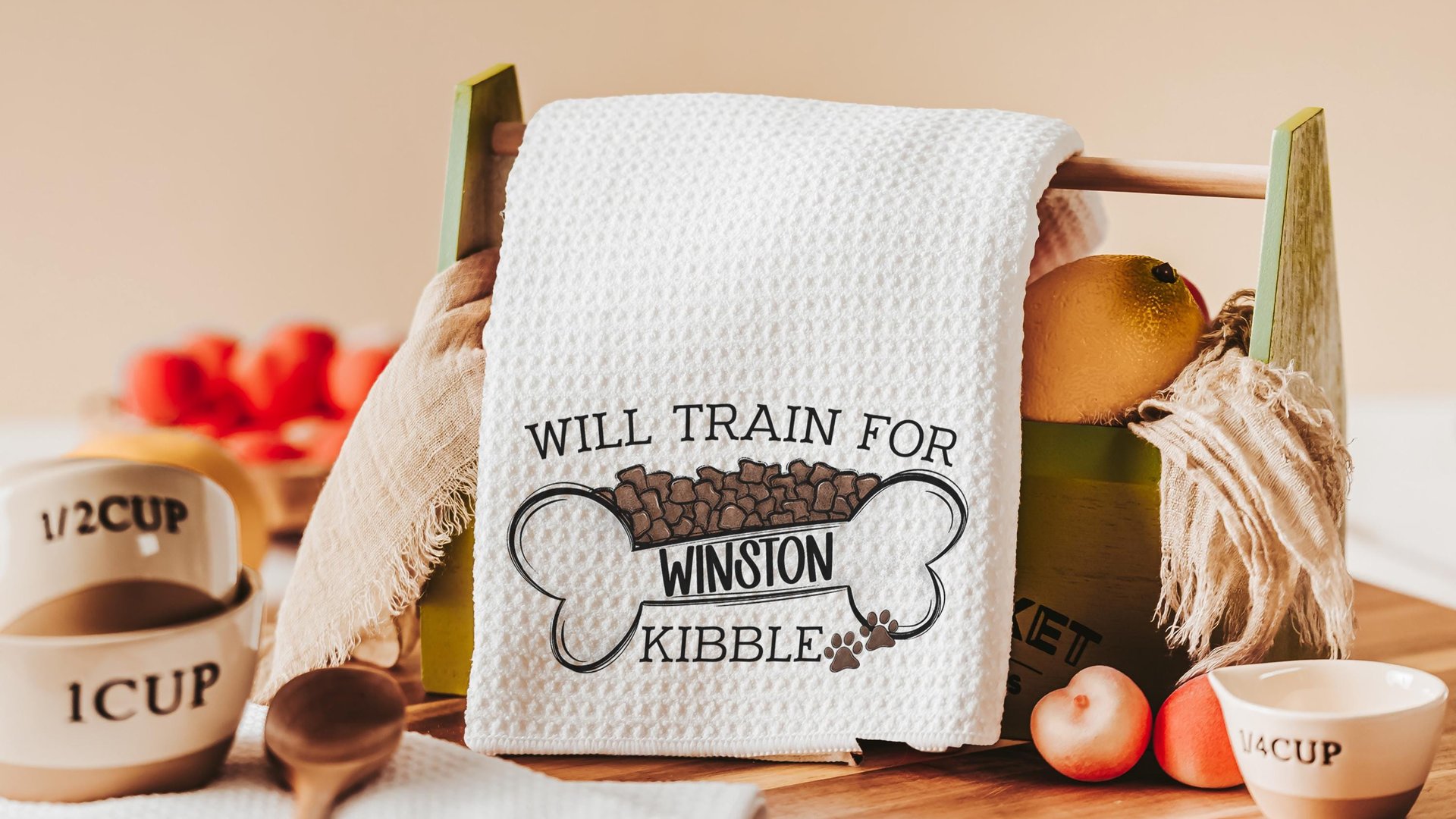 personalized will train for kibble long pillows for bed, dog trainer gifts, funny kitchen towels for women, cute dog lover home decor, best