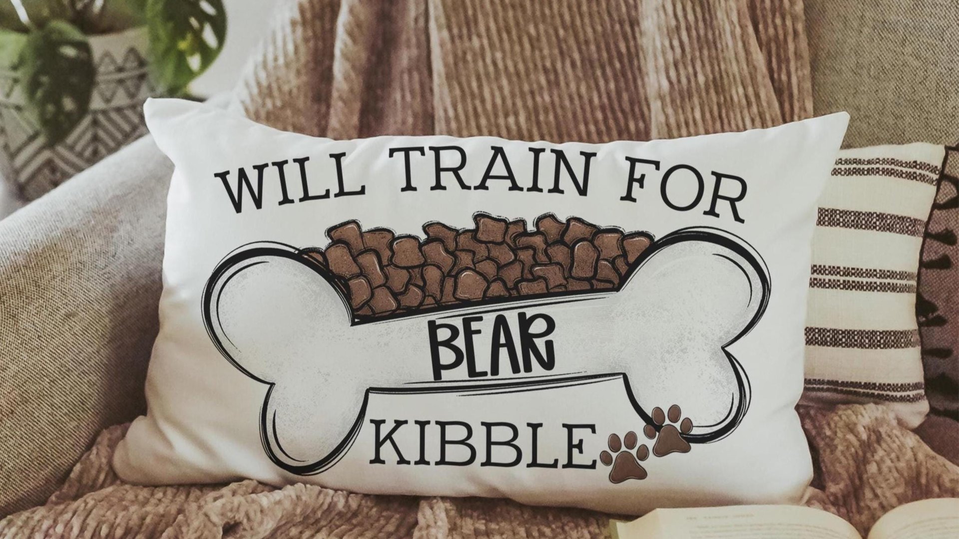 personalized kibble dog lumbar accent pillow for couch, funny dog Mothers day gift for dog mom, dog lover gifts for her, cute dog throw