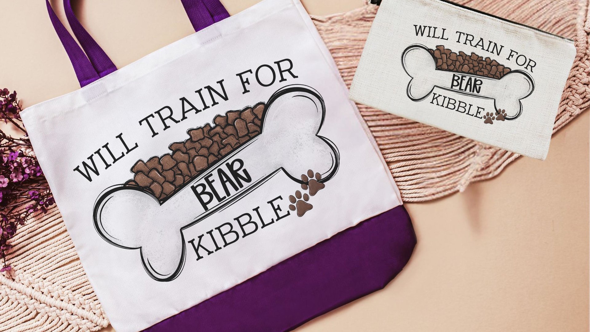 personalized will train for kibble dog treat bag, dog mom wristlet with strap, dog training accessories, dog lover gifts for women, zipper