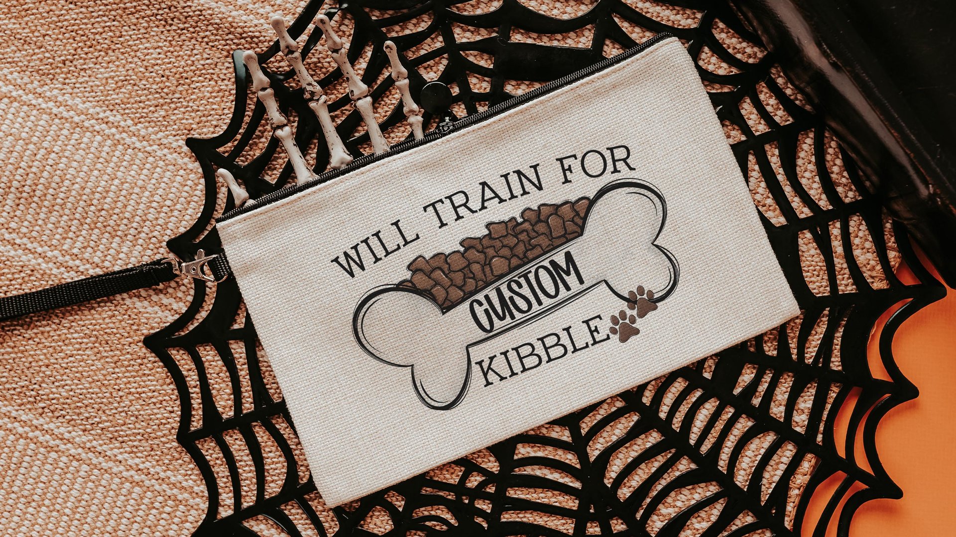 personalized will train for kibble dog treat bag, dog mom wristlet with strap, dog training accessories, dog lover gifts for women, zipper
