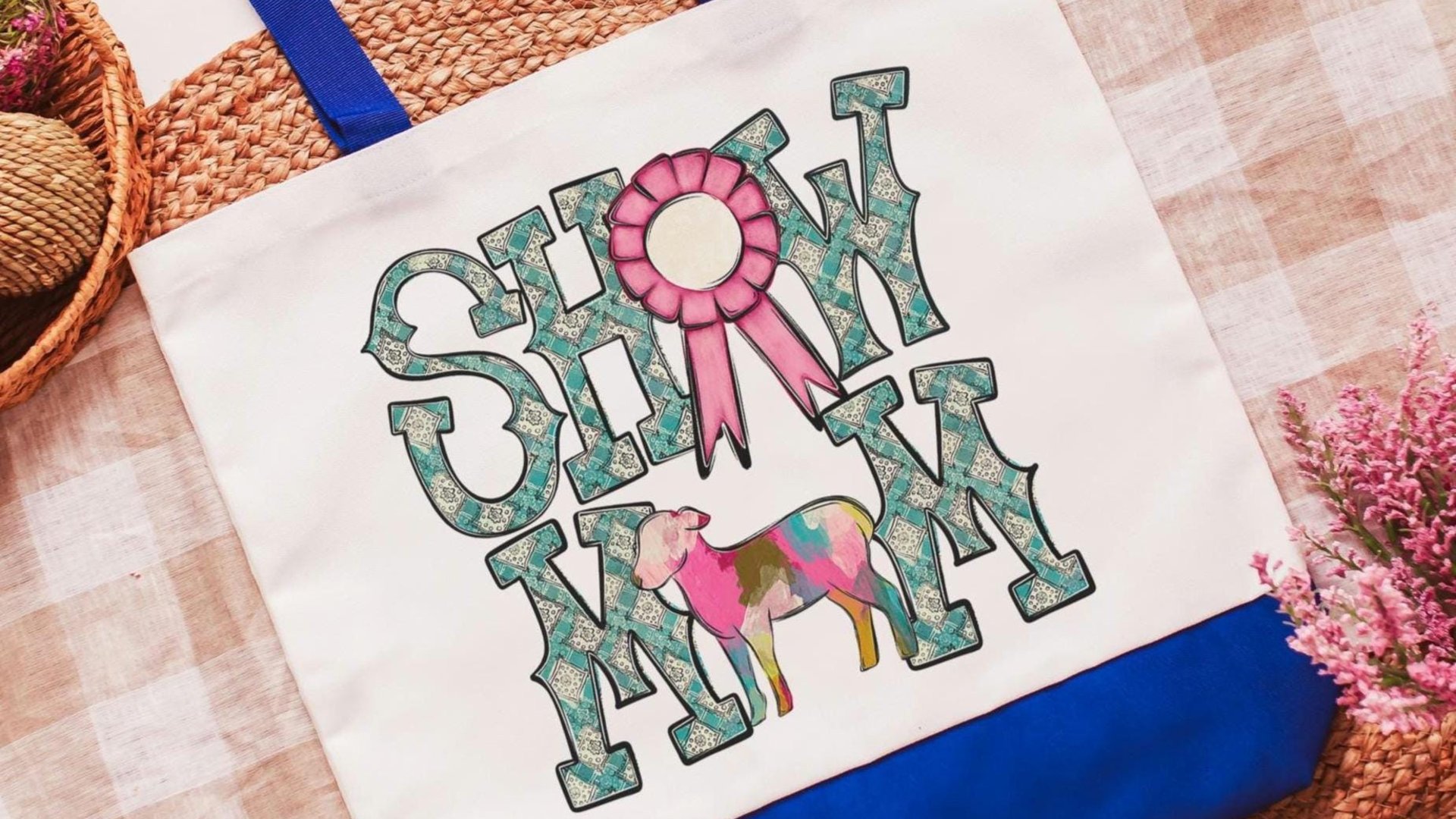 show mom sheep tote bags for women, raising sheep farmers market bag, Dorset sheep gifts for her, Hampshire sheep Christmas gifts for ladies