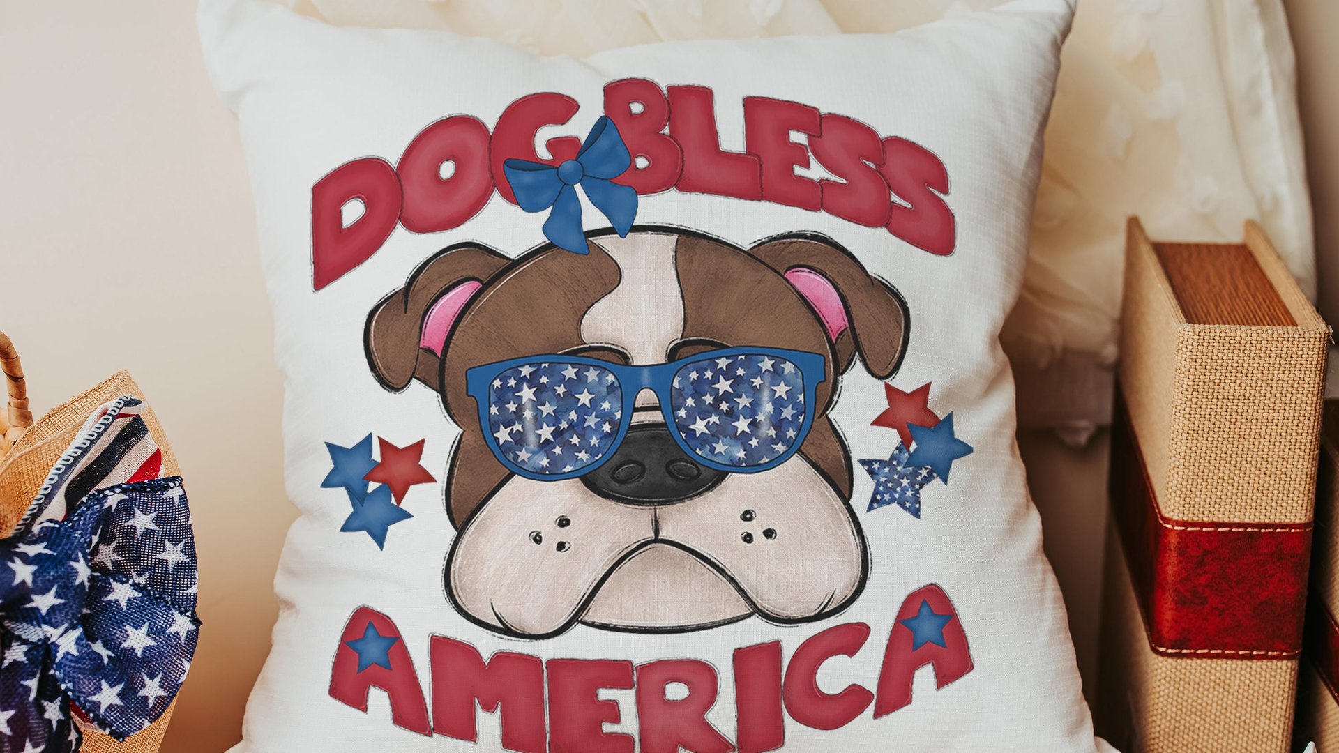 dog bless America 4th of July kitchen towel for bbq, red white and blue patriotic dog hand towel for gifting, bulldog dog gift