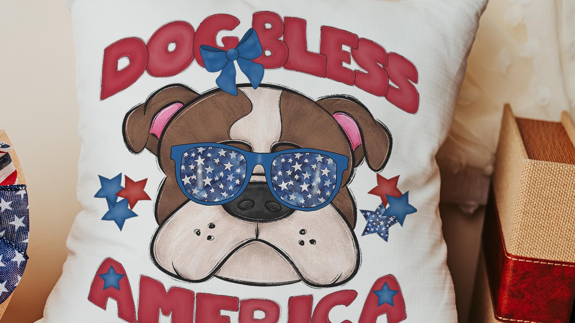 dog bless America 4th of July kitchen towel for bbq, red white and blue patriotic dog hand towel for gifting, bulldog dog gift