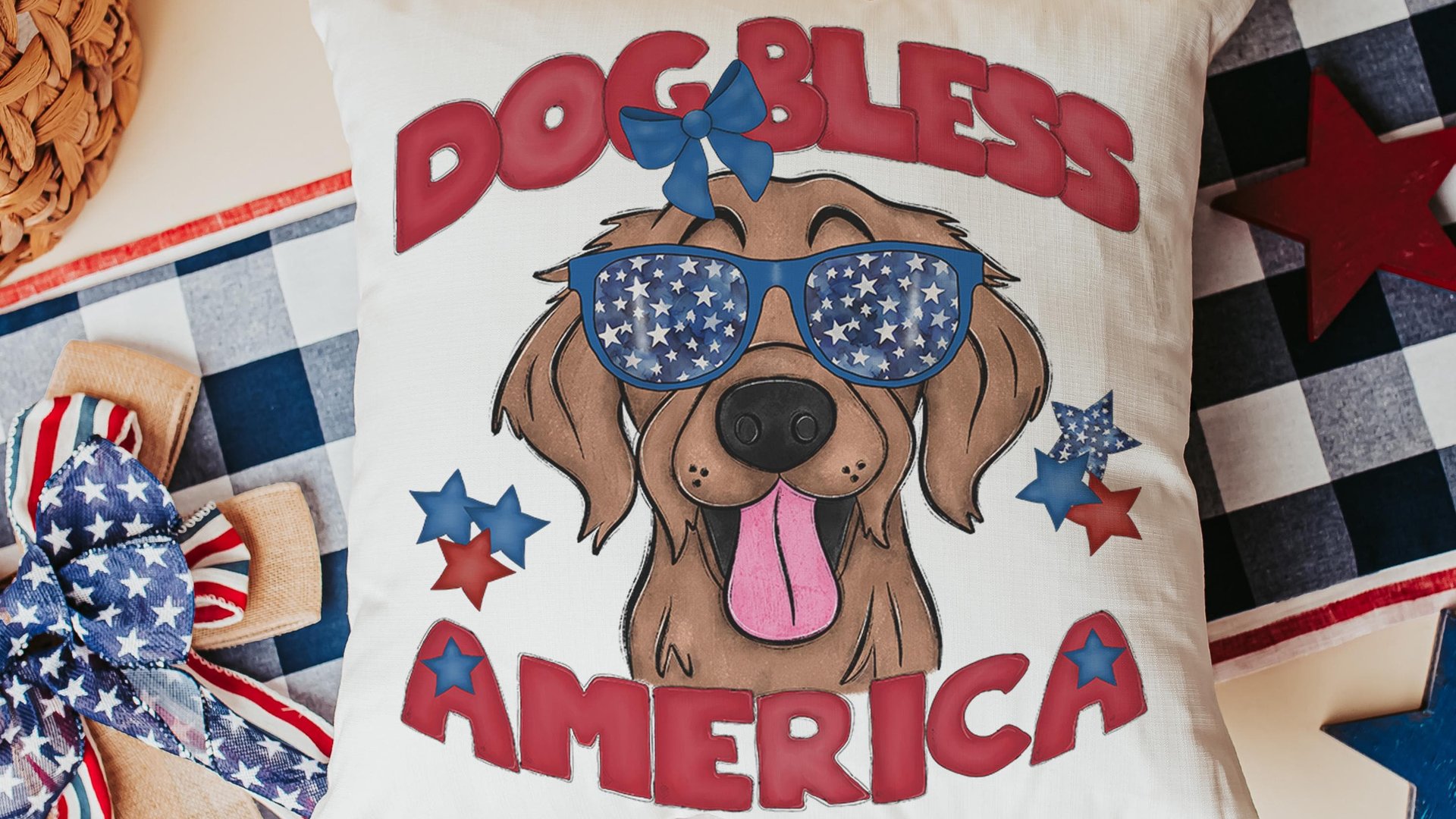 dog bless America 4th of July kitchen towel for bbq, red white and blue patriotic dog hand towel for gifting, Golden Retriever dog gift