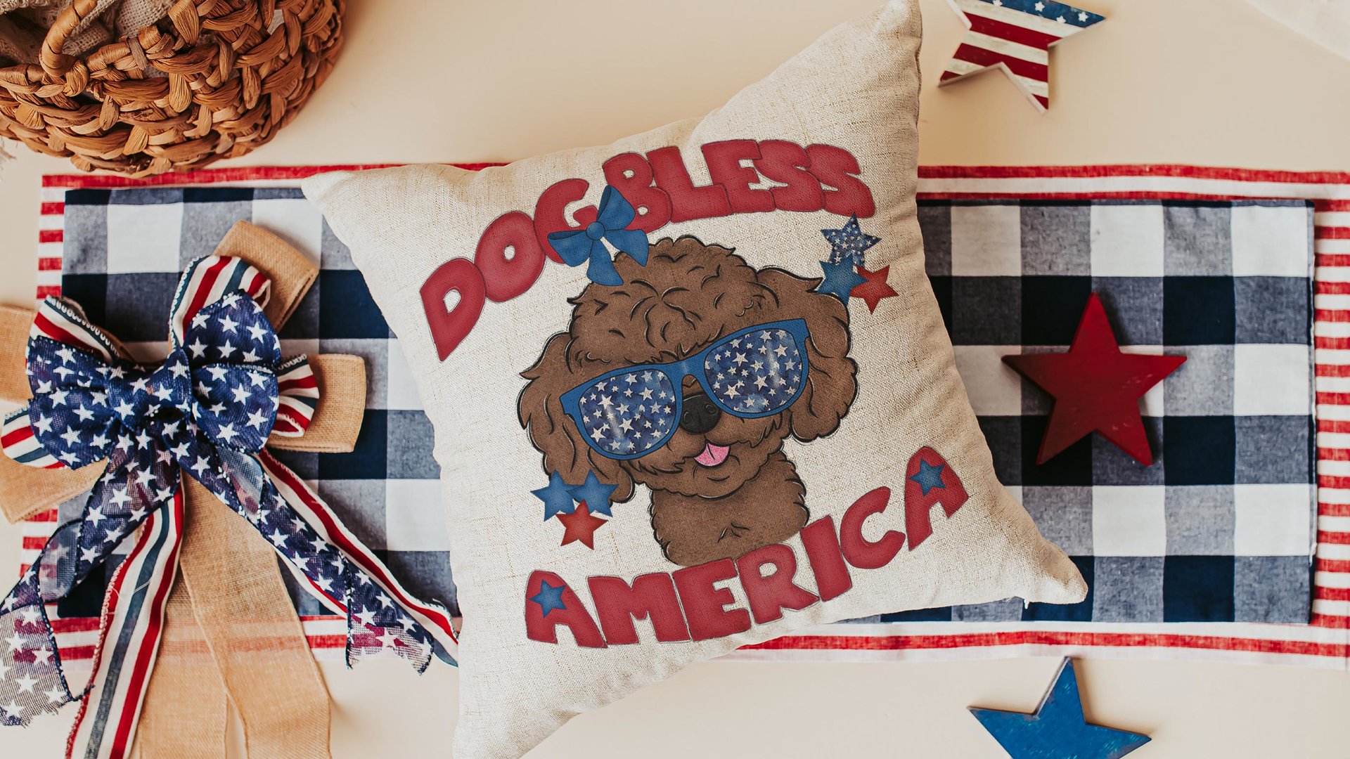 dog bless America patriotic kitchen towel for summer, unique dog mom gifts, toy poodle home decor, best gifts for dog lovers, 4th of July