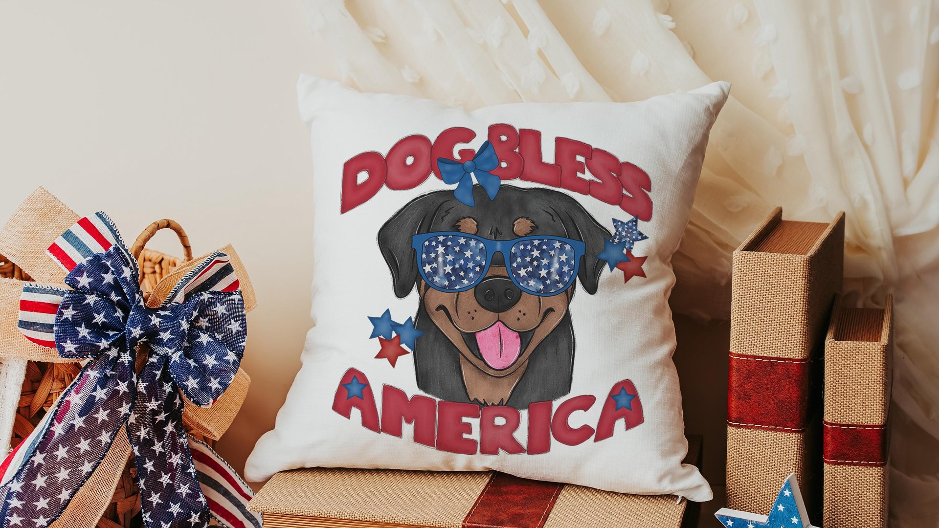 dog bless America Rottweiler kitchen towel for drying dishes, red white and blue patriotic dog hand towel for bathroom, 4th of July Rottie