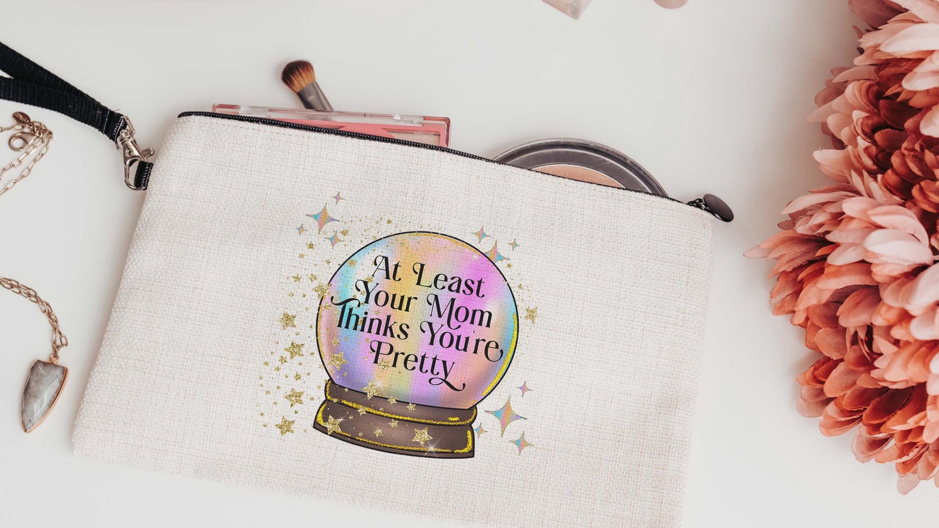 custom quote makeup bag for purse, crystal ball besties gift, nope funny wristlet for women, snarky gifts for friends, Easter basket stuffer