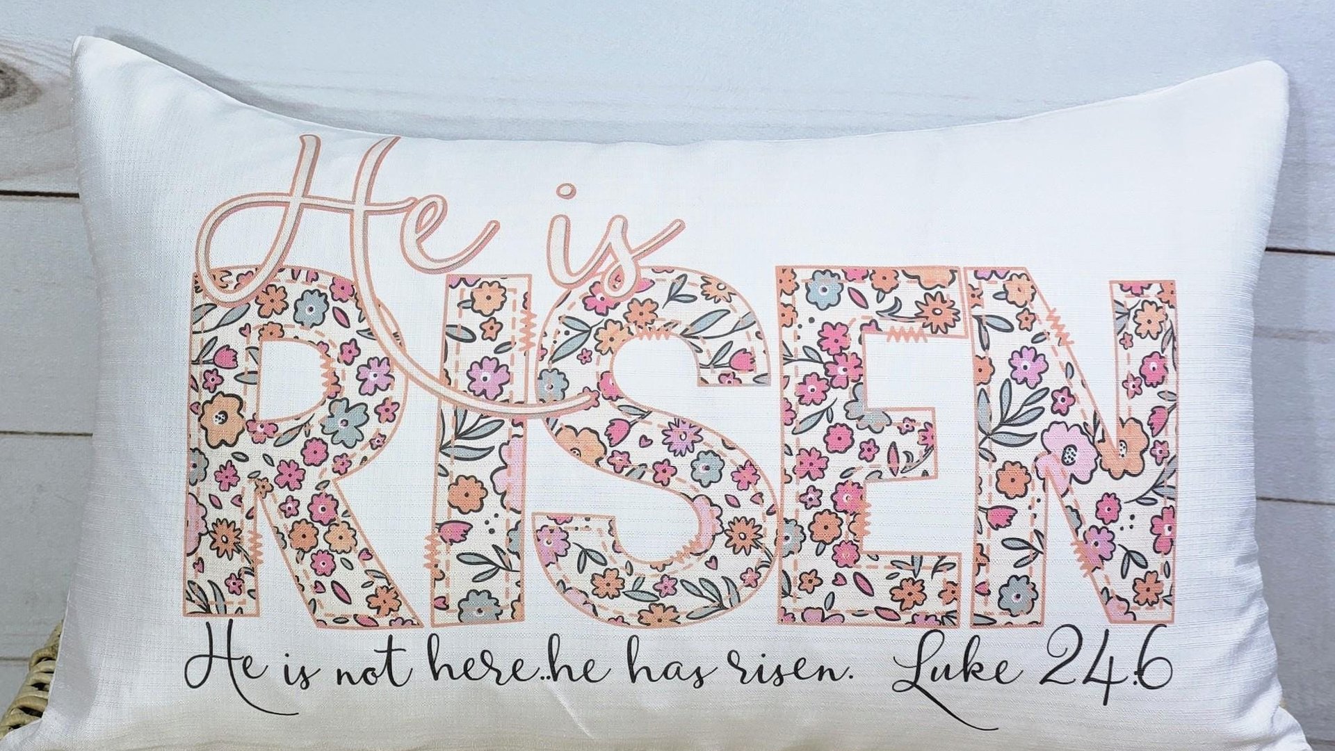 he is risen throw pillow for bed, Luke 24 6 Bible verse lumbar pillow cover 12x20, godmother gift from goddaughter, Christian gifts for best