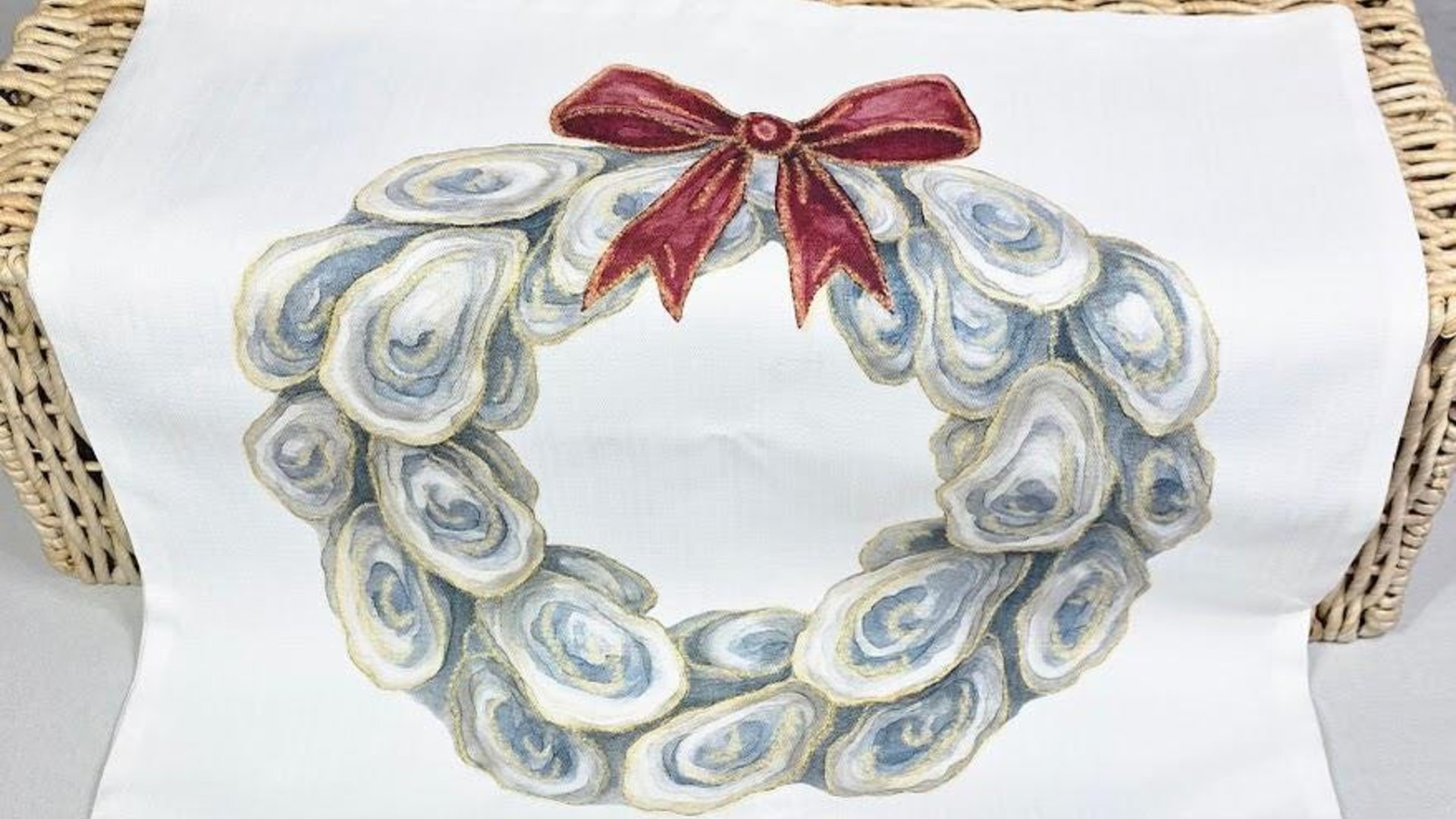 oyster shell spring wreath throw pillows for living room, oyster shell hand towels for bathroom beachy gifts for neighbors