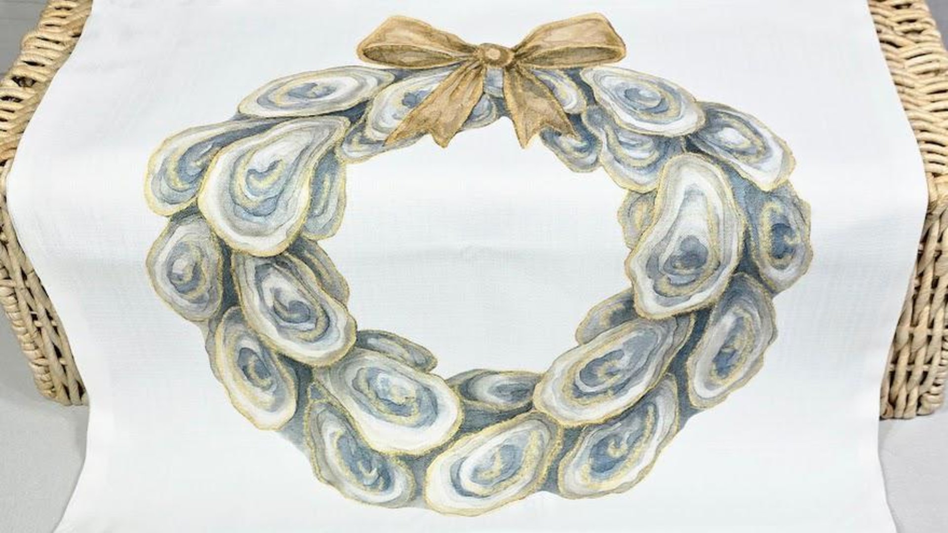 oyster shell spring wreath throw pillows for living room, oyster shell hand towels for bathroom beachy gifts for neighbors