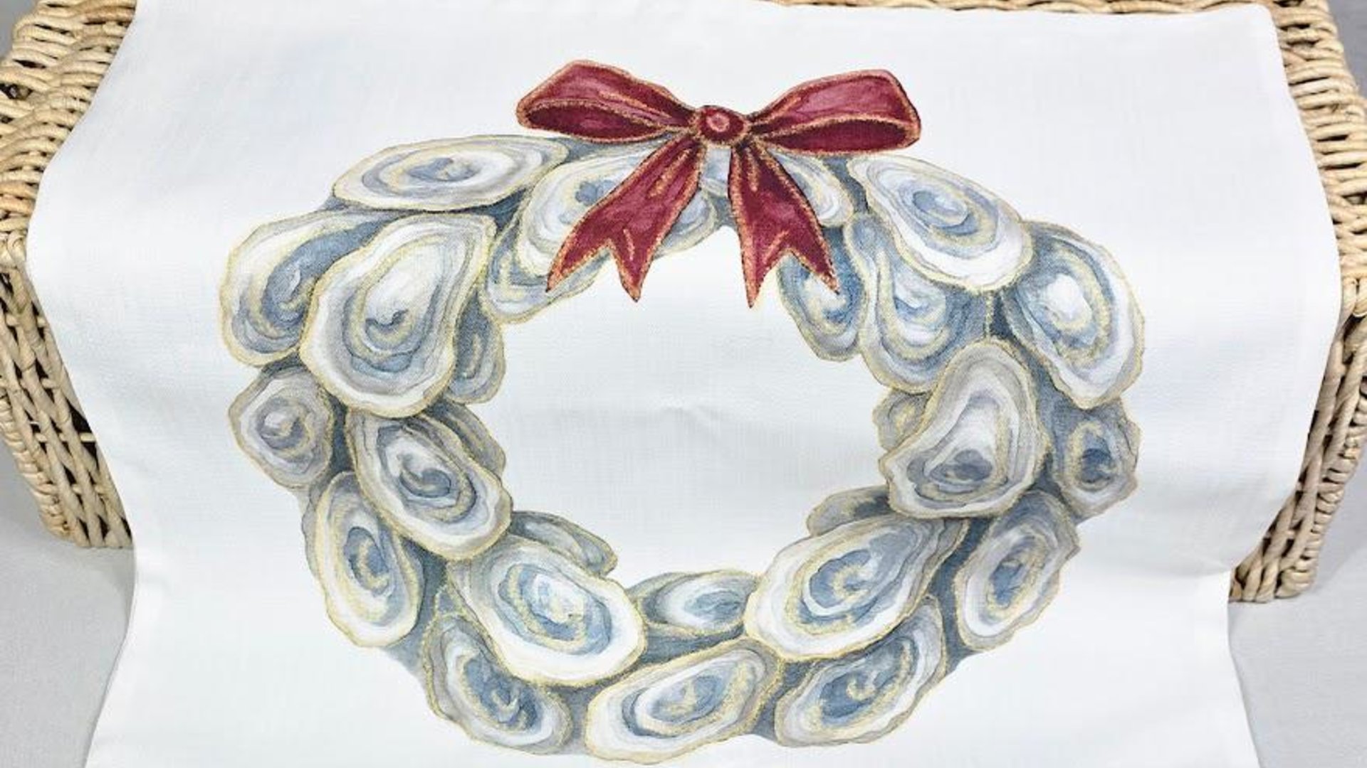 oyster shell wreath throw pillows for couch unique home decor gift for women, coastal kitchen towels for summer, best gifts for her, beachy