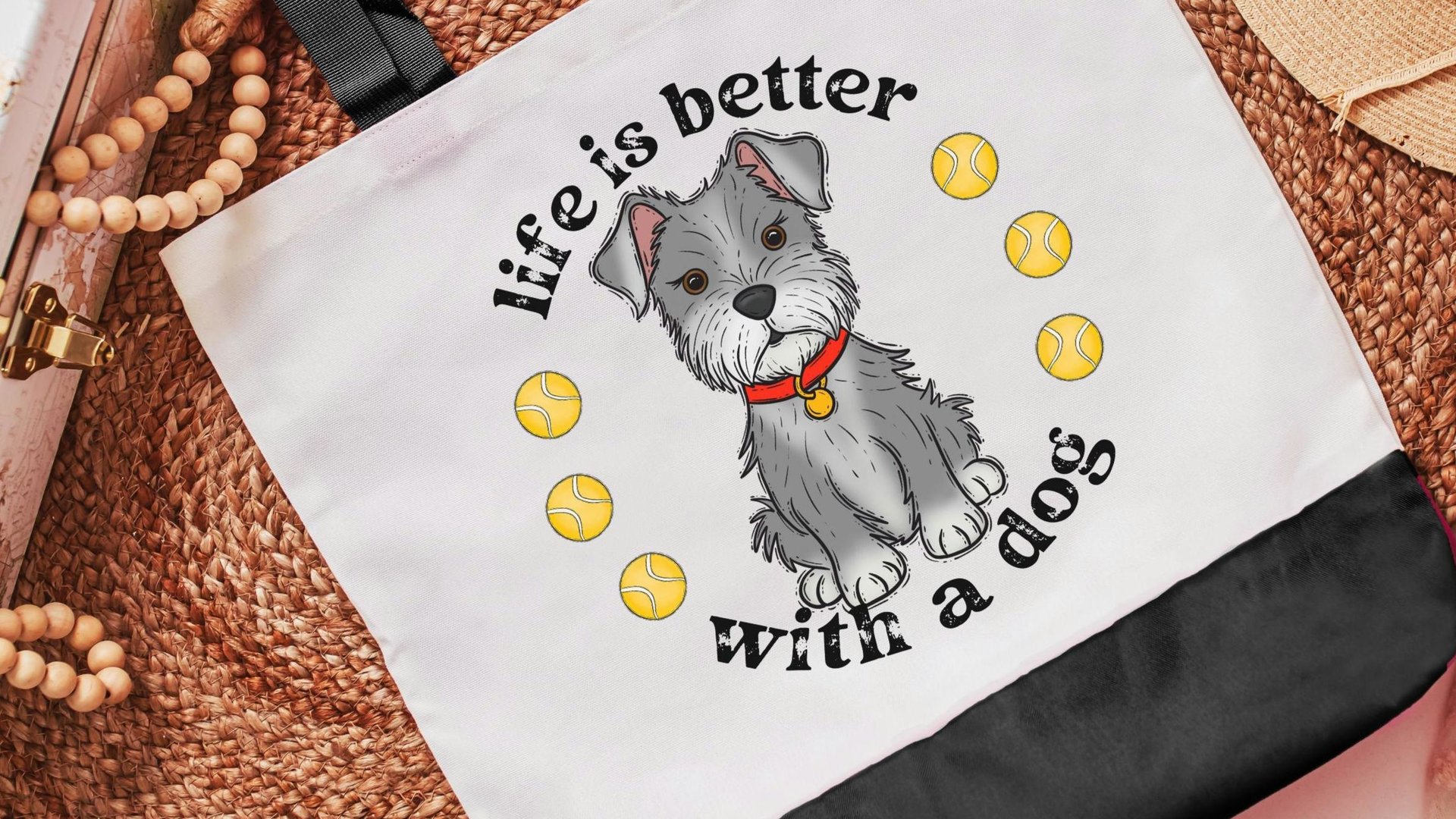 life is better with a dog mini Schnauzer tote bags for dog lover Mothers day gift for dog mom, cute Schnauzer mom gifts, standard Schnauzer