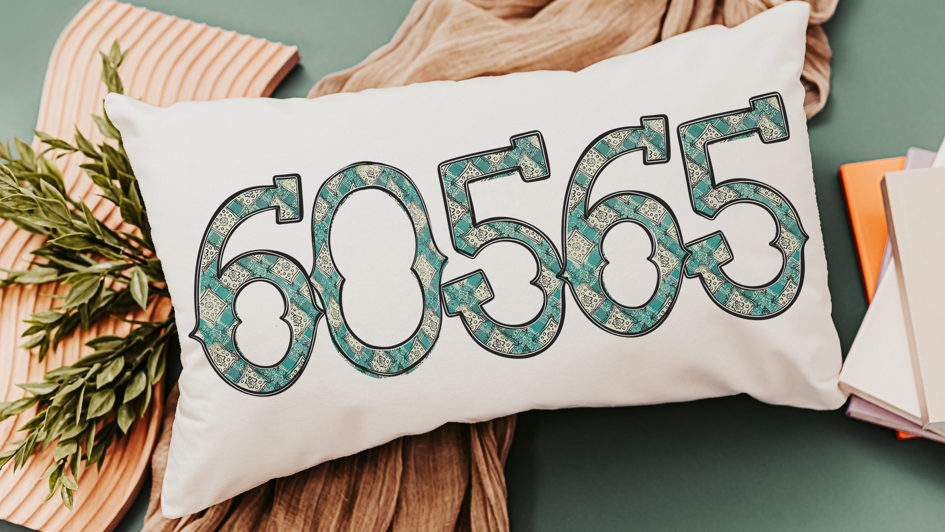 custom zip code pillow for couch, real estate agent gift, turquoise bandana print long pillow covers 12 x 20, country girl gifts, realtor