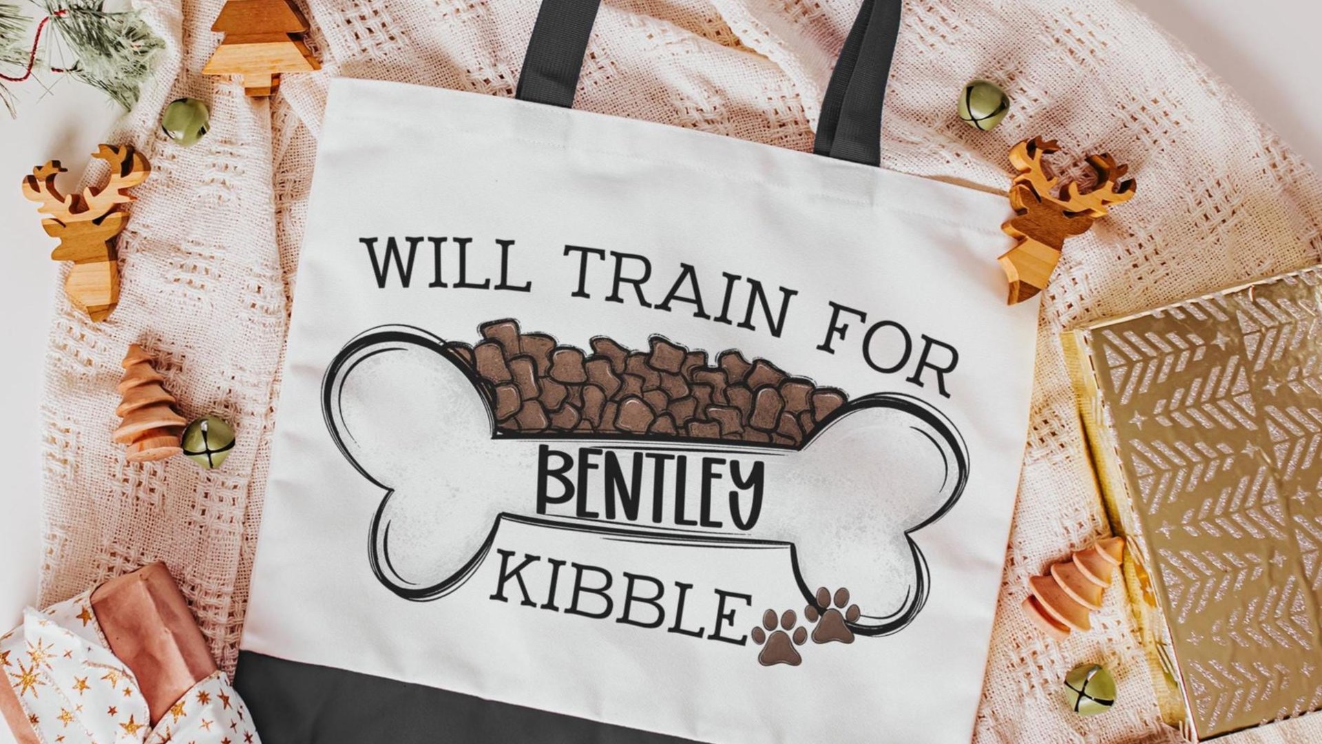 personalized will train for kibble tote bag for dog lover, dog training accessories, dog obedience utility article bag, dog mom zipper pouch