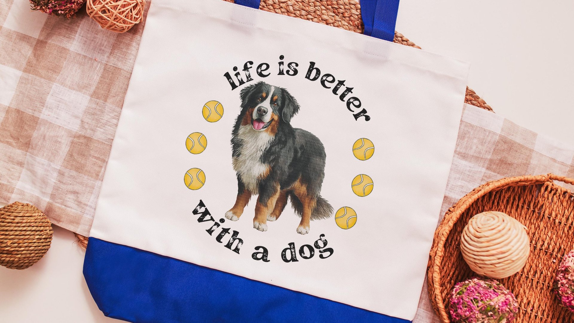 life is better with a dog tote bag for women, best gifts for dog lovers, dog walking bag, unique dog mom gifts, Bernese mountain dog gift