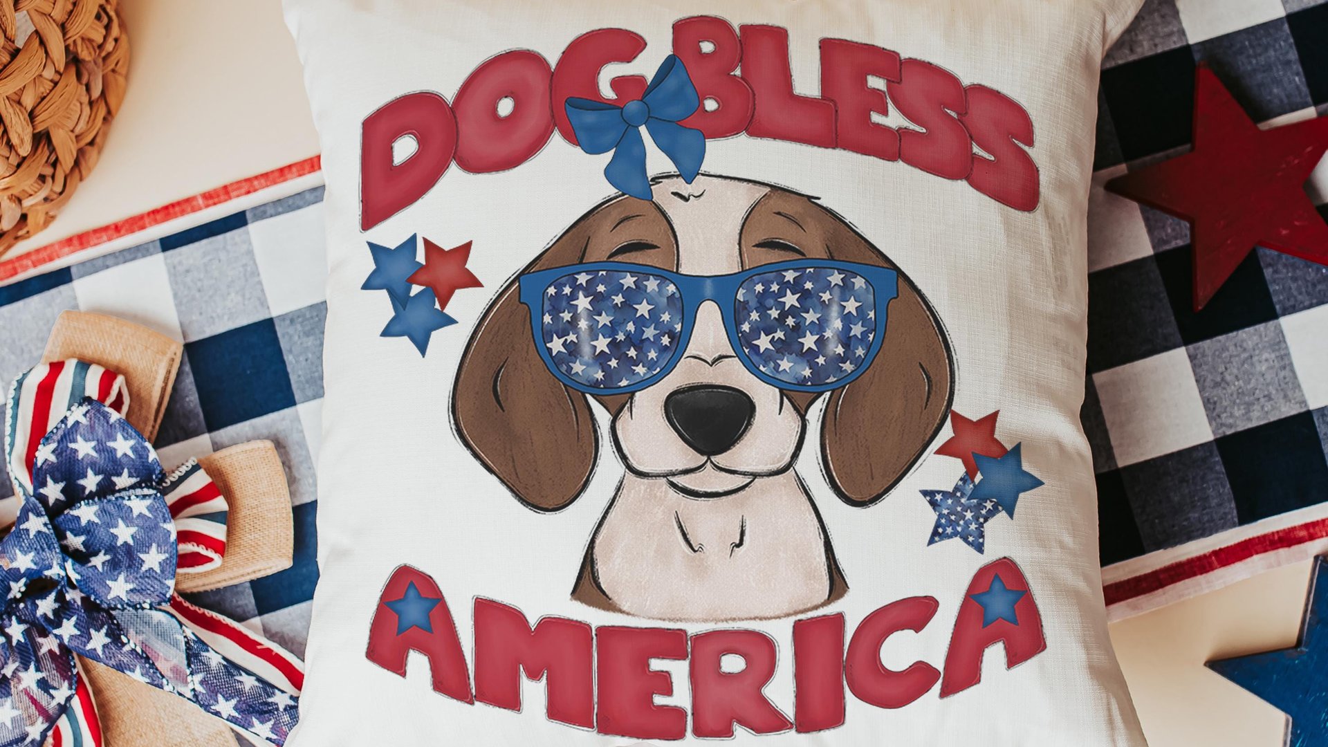 dog bless America beagle kitchen towel for drying dishes, red white and blue patriotic dog hand towel for bathroom, 4th of July beagle gifts