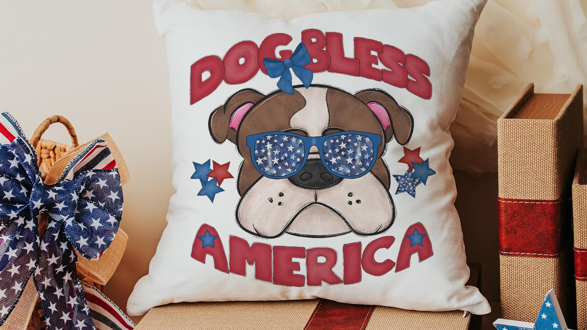 dog bless America 4th of July kitchen towel for bbq, red white and blue patriotic dog hand towel for gifting, bulldog dog gift