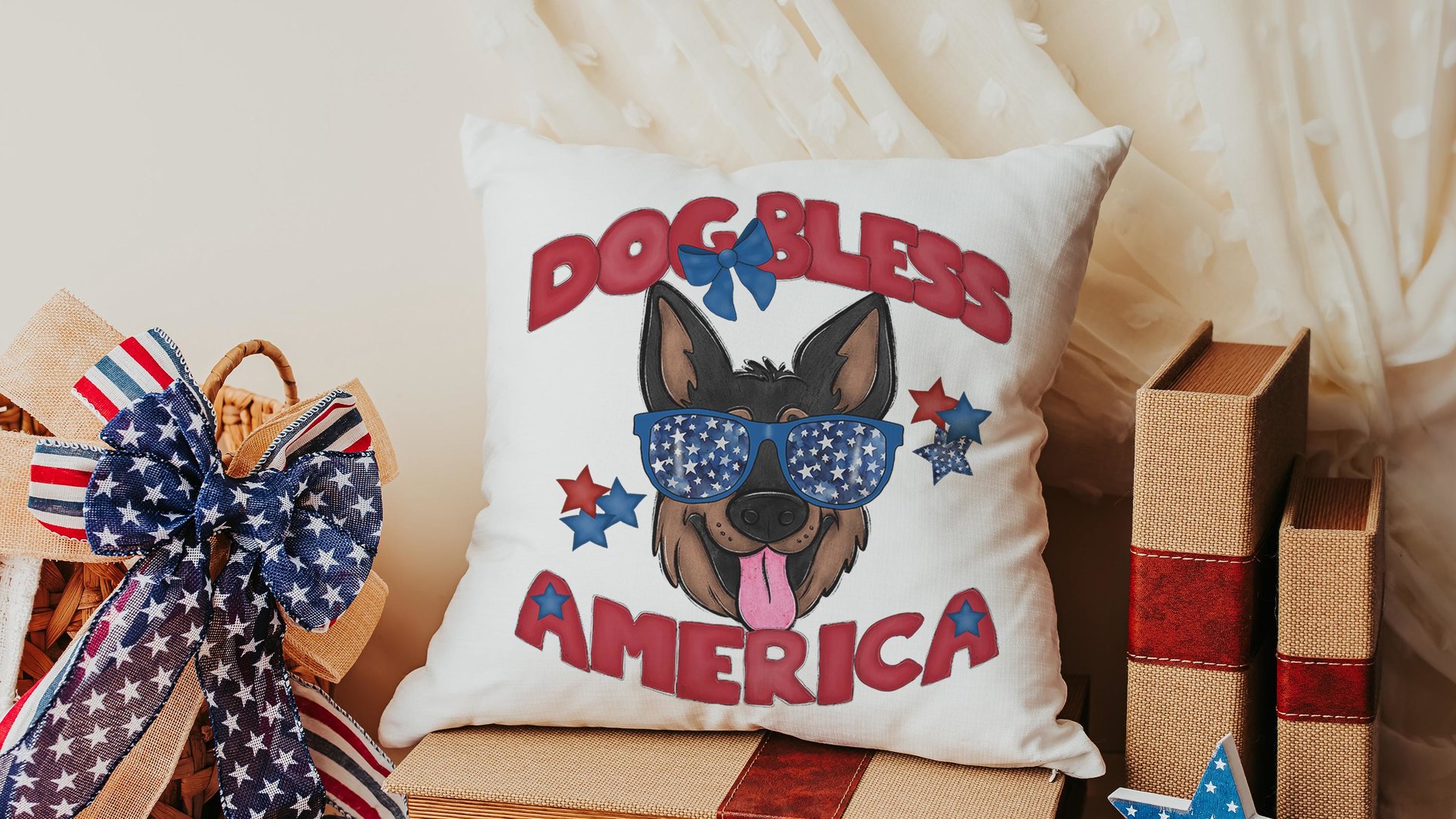 dog bless America 4th of July kitchen towel for bbq, red white and blue patriotic dog hand towel for gifting, German Shepherd dog gift