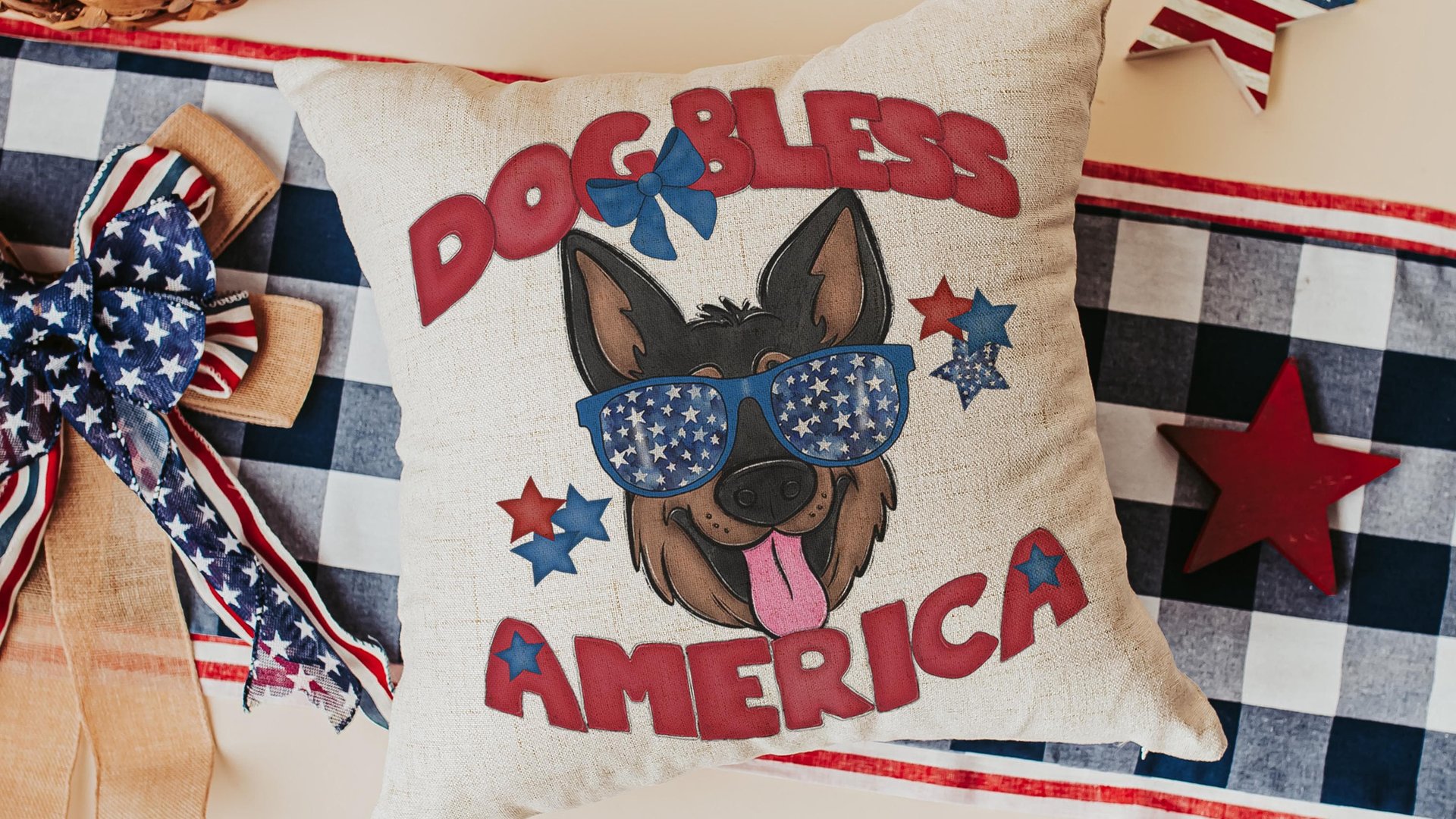 dog bless America 4th of July kitchen towel for bbq, red white and blue patriotic dog hand towel for gifting, German Shepherd dog gift