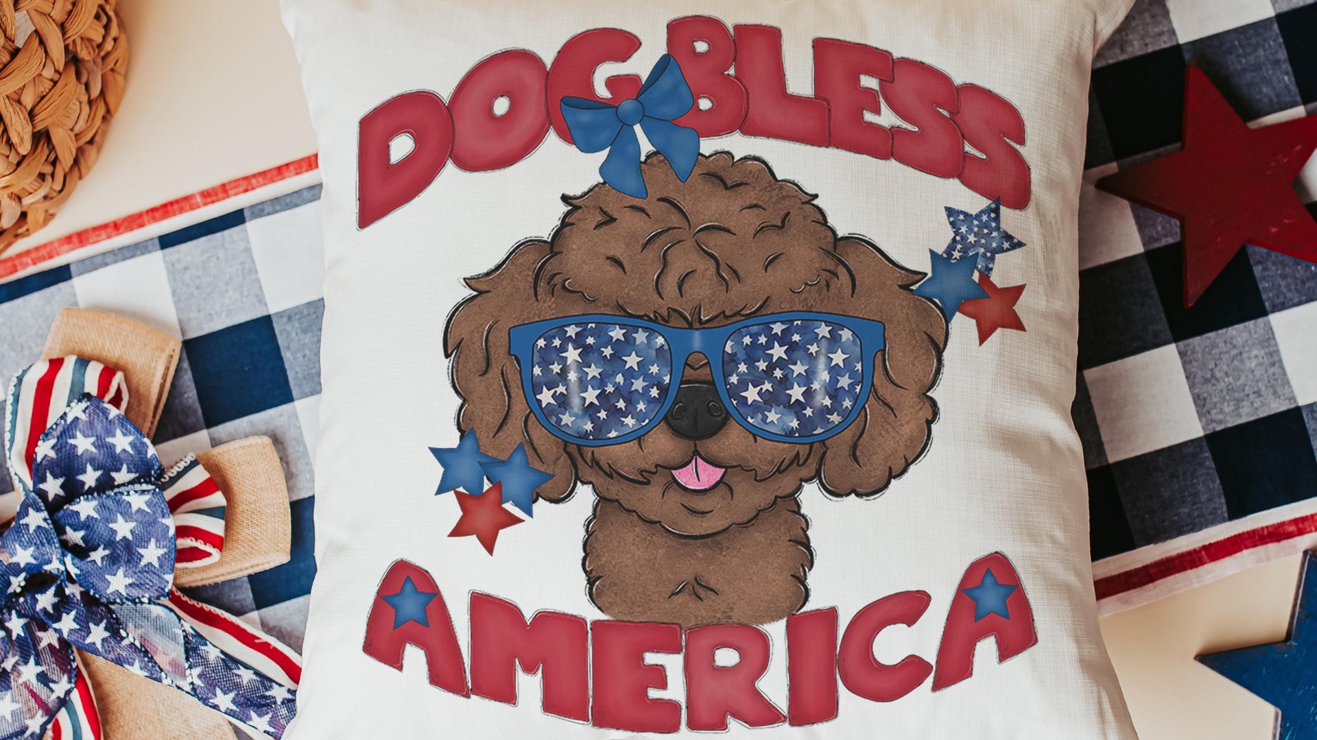 dog bless America patriotic kitchen towel for summer, unique dog mom gifts, toy poodle home decor, best gifts for dog lovers, 4th of July