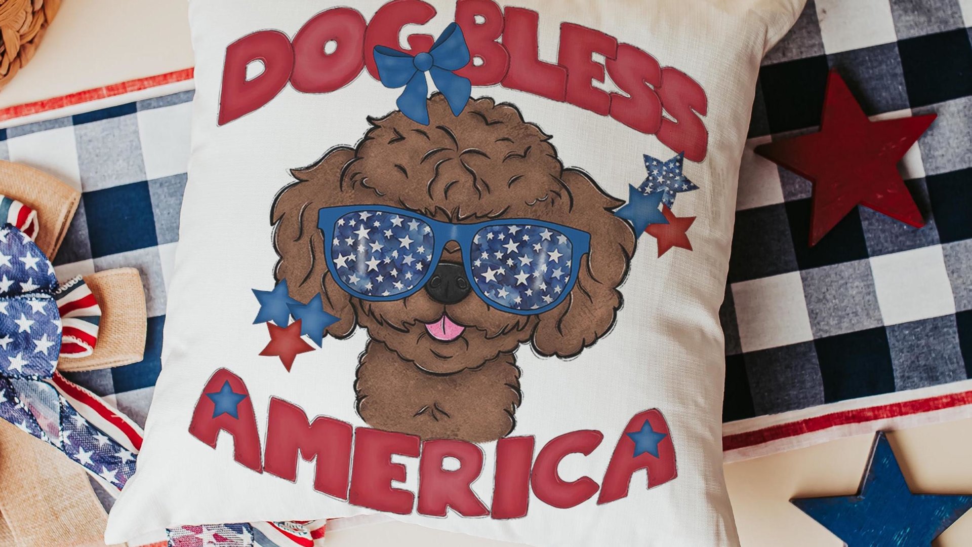 dog bless America patriotic kitchen towel for summer, unique dog mom gifts, toy poodle home decor, best gifts for dog lovers, 4th of July
