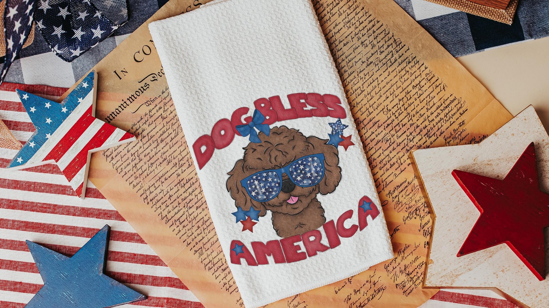 dog bless America patriotic throw pillow for living room, unique dog mom gifts, toy poodle pillow cover 18x18, best gifts for dog lovers