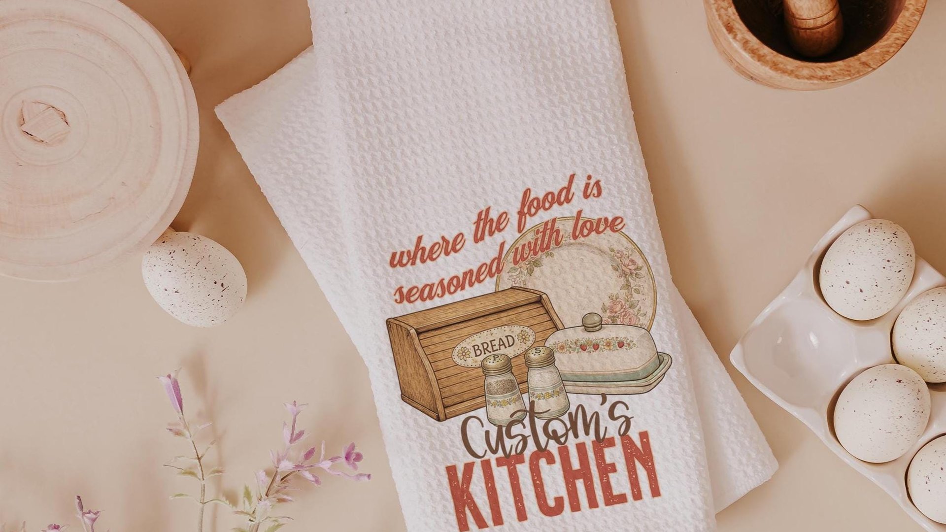 personalized seasoned with love kitchen towel for grandma, vintage inspired kitchen decor, baker gifts for her, moms kitchen hand towel for