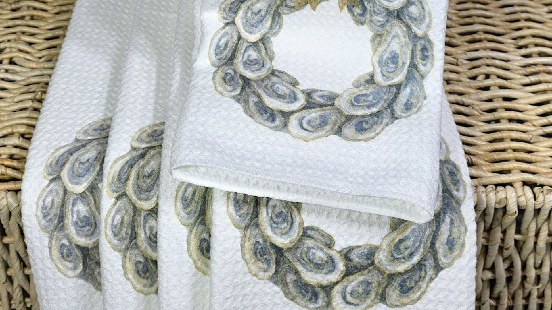 oyster shell wreath throw pillows for couch unique home decor gift for women, coastal kitchen towels for summer, best gifts for her, beachy