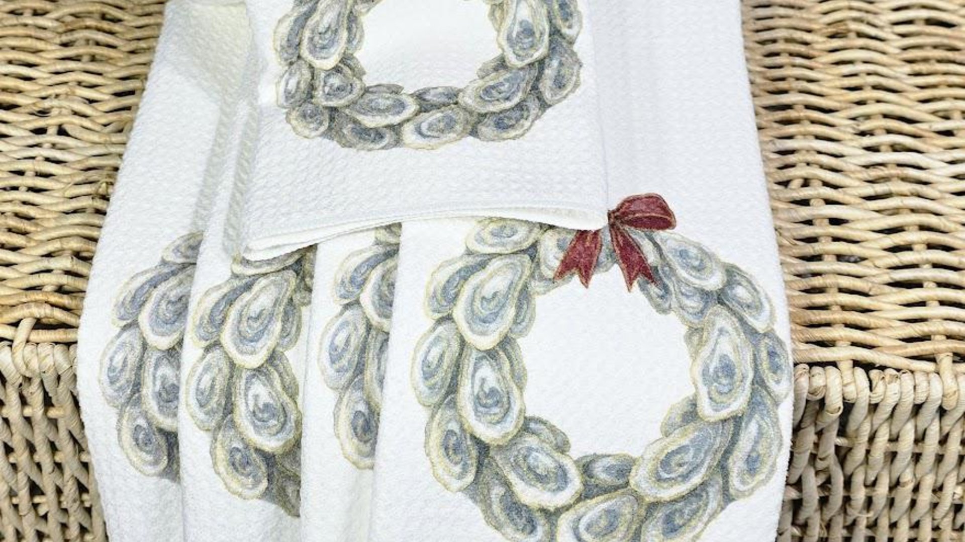 oyster shell spring wreath throw pillows for living room, oyster shell hand towels for bathroom beachy gifts for neighbors