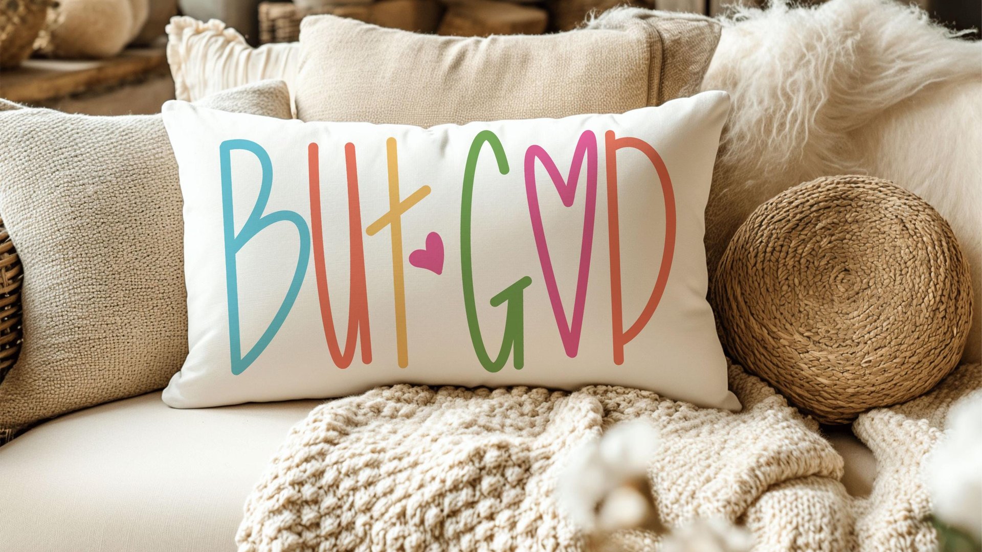 but God lumbar decorative pillows for bedroom, faith gifts for teen girls, Christian throw pillows for couch bright decor, unique gifts for