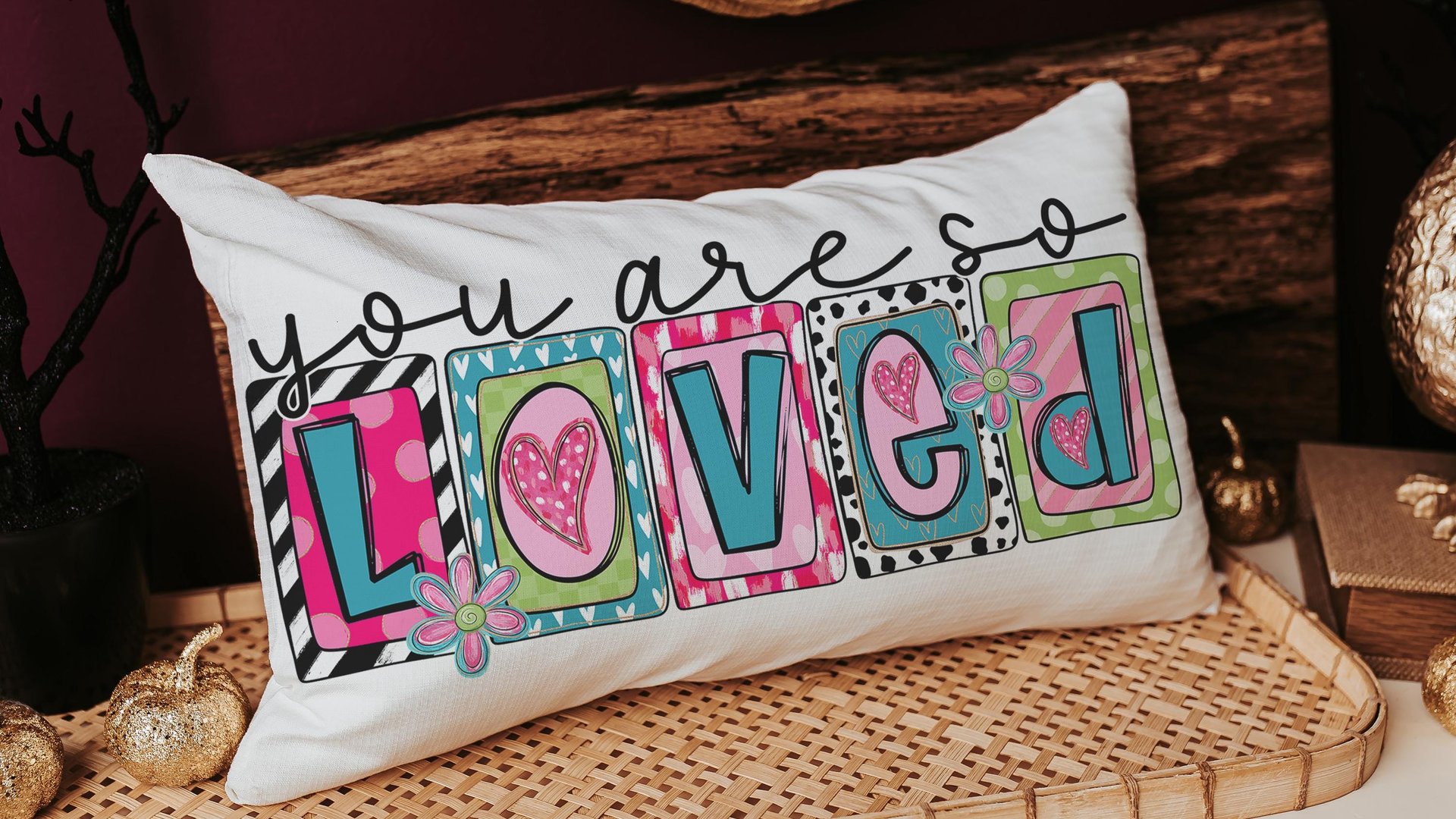 You are so loved lumbar throw pillows for couch colorful decorative pillows for girls, Mother's day gift, housewarming gift for daughter
