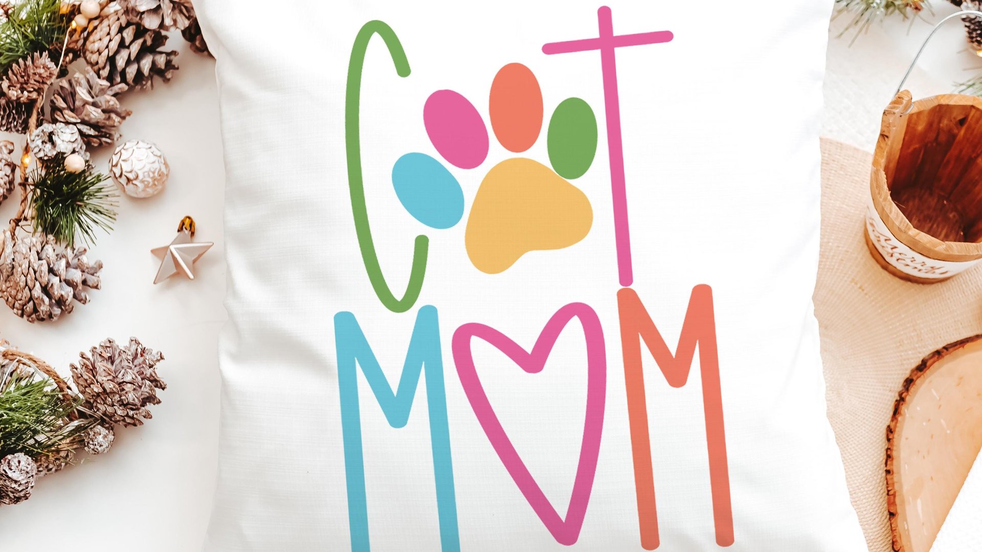 Cat mom throw pillow for chair, cute Mothers day gift for cat and cat lovers, cat lover throw pillow 18x18, colorful cat decor for kitchen