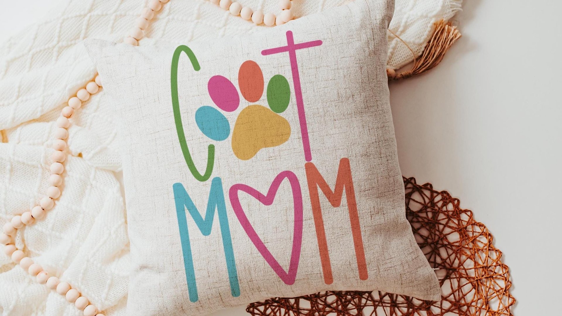 Cat mom throw pillow for chair, cute Mothers day gift for cat and cat lovers, cat lover throw pillow 18x18, colorful cat decor for kitchen
