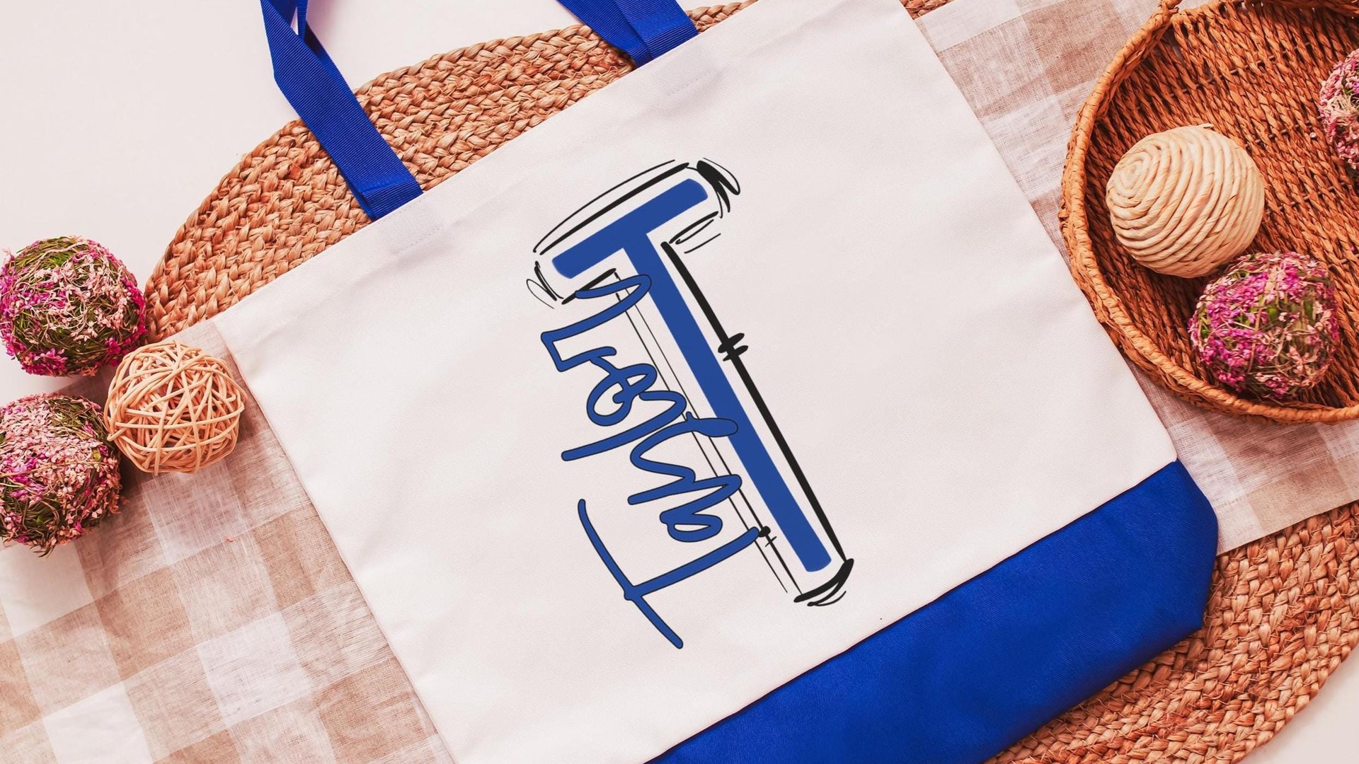 personalized initial tote bag with name, cheer team gifts beach bag for girls trip, carolina blue game day tote bag for school, best gifts