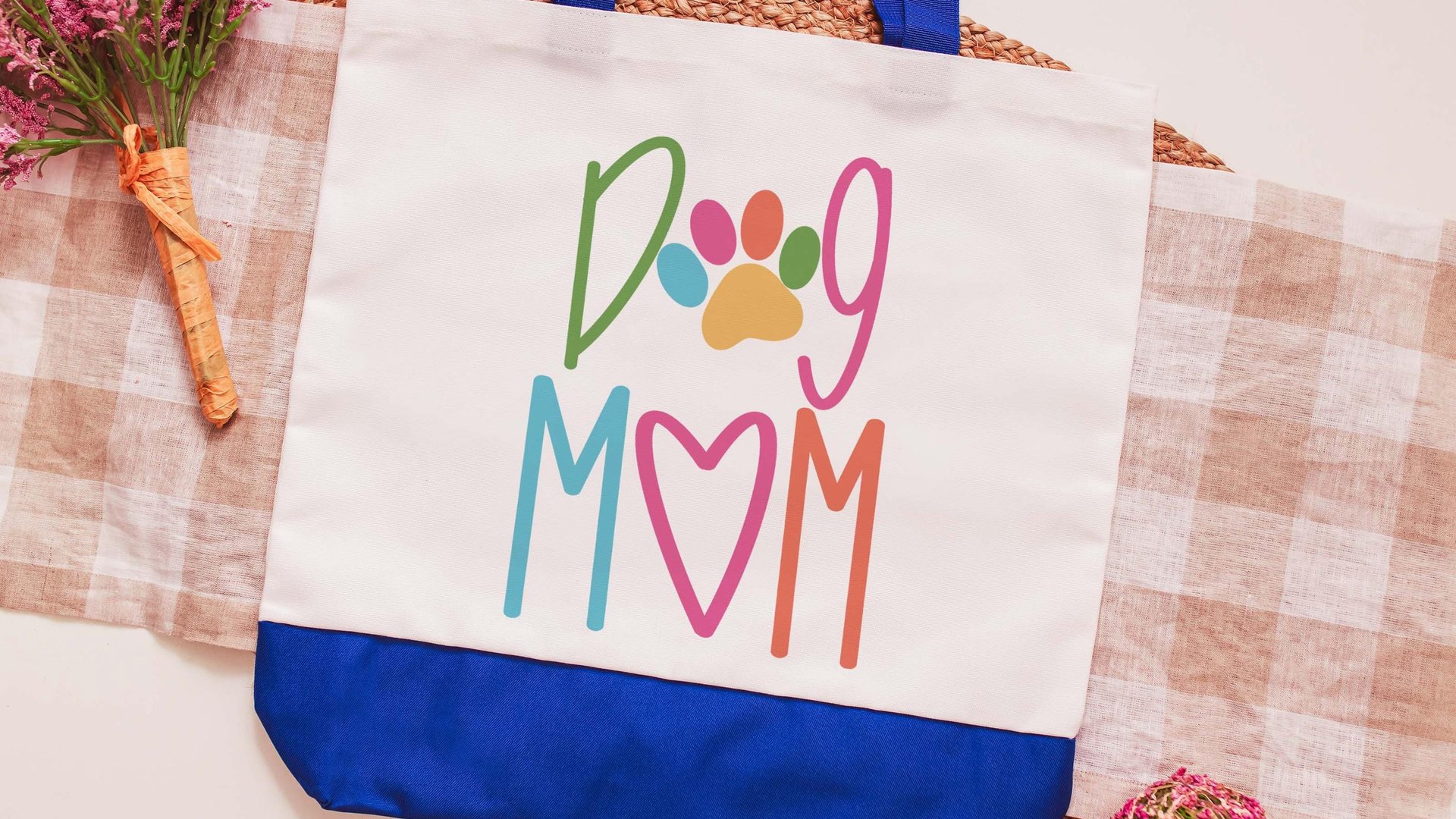 dog mom tote for women, colorful dog paw print tote bag for dog lover, popular now dog mama gifts, dog beach bags for summer, dog gifts for