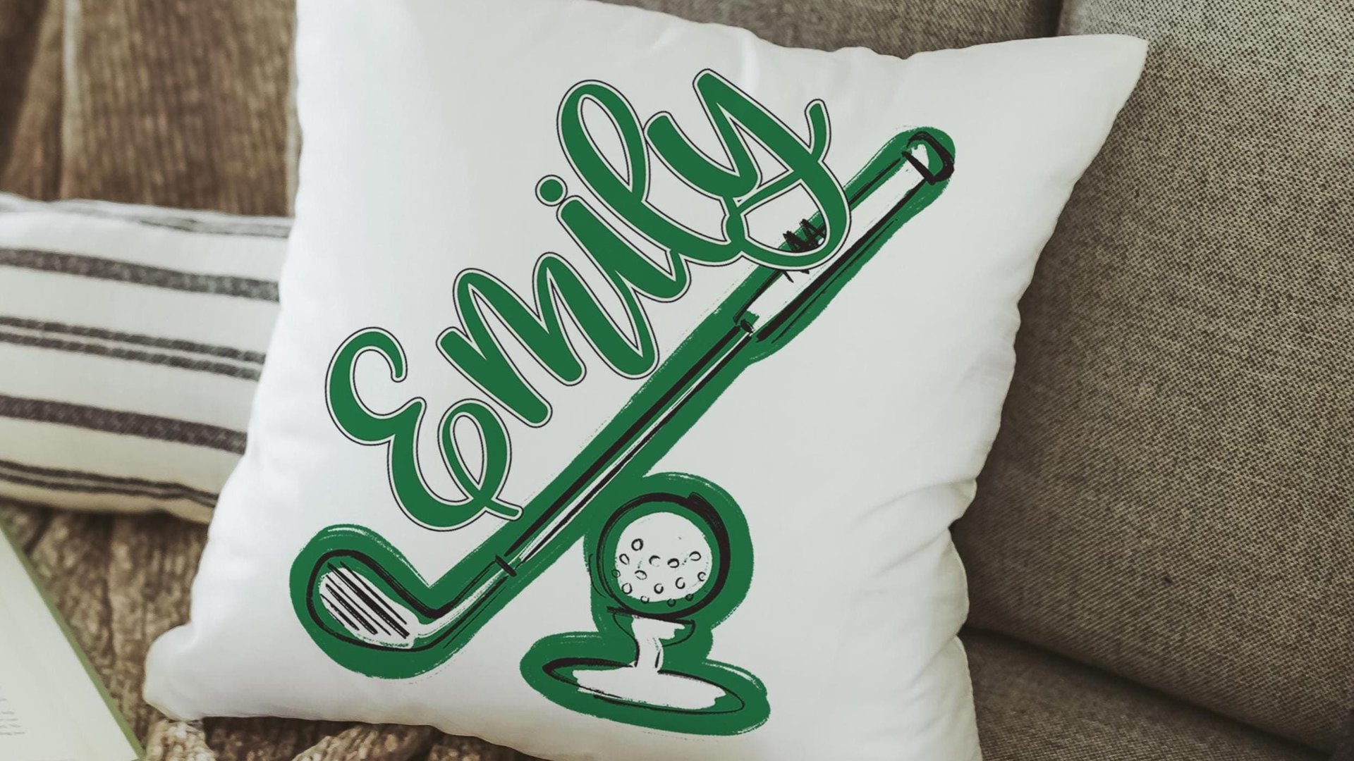 Personalized columbia blue name golf pillow for couch, golf mom era room decor pillow, lady golfer throw pillow for bed, cute golf gifts for