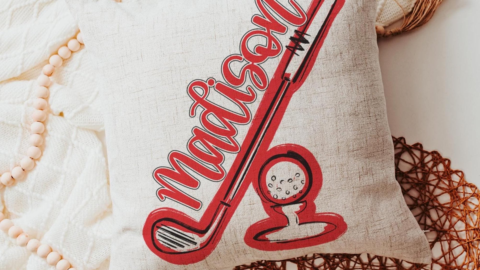 Personalized columbia blue name golf pillow for couch, golf mom era room decor pillow, lady golfer throw pillow for bed, cute golf gifts for