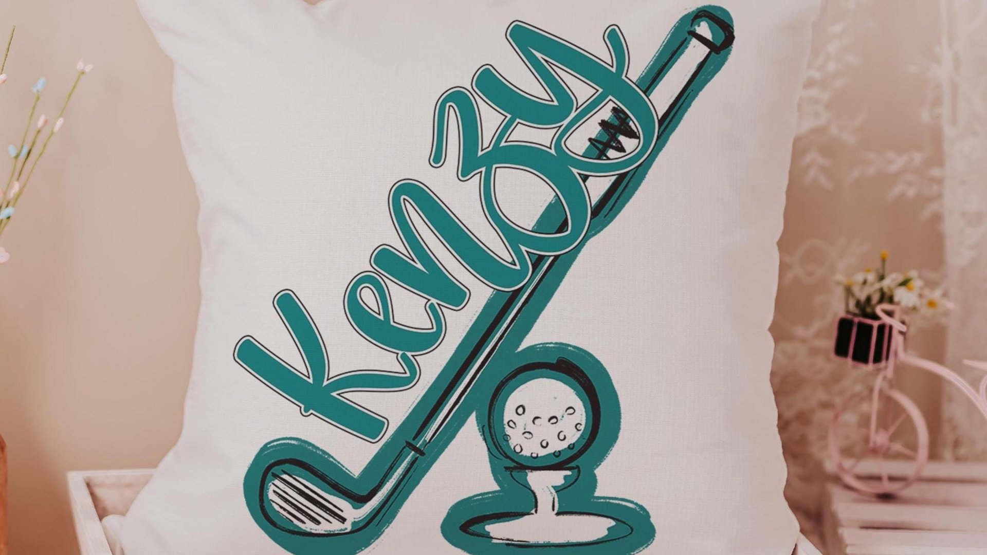 Personalized columbia blue name golf pillow for couch, golf mom era room decor pillow, lady golfer throw pillow for bed, cute golf gifts for