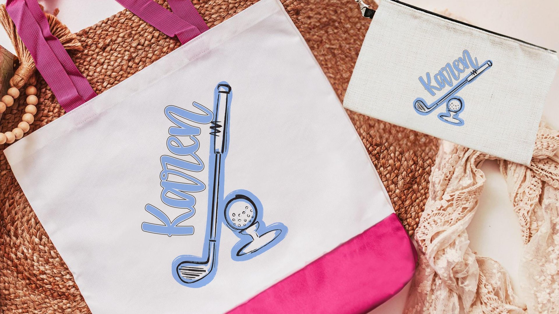 Personalized golf tote bag for women, lady golfer gift wristlet with zipper, golf gifts for her, lady golfer golfing tournament, golf bag