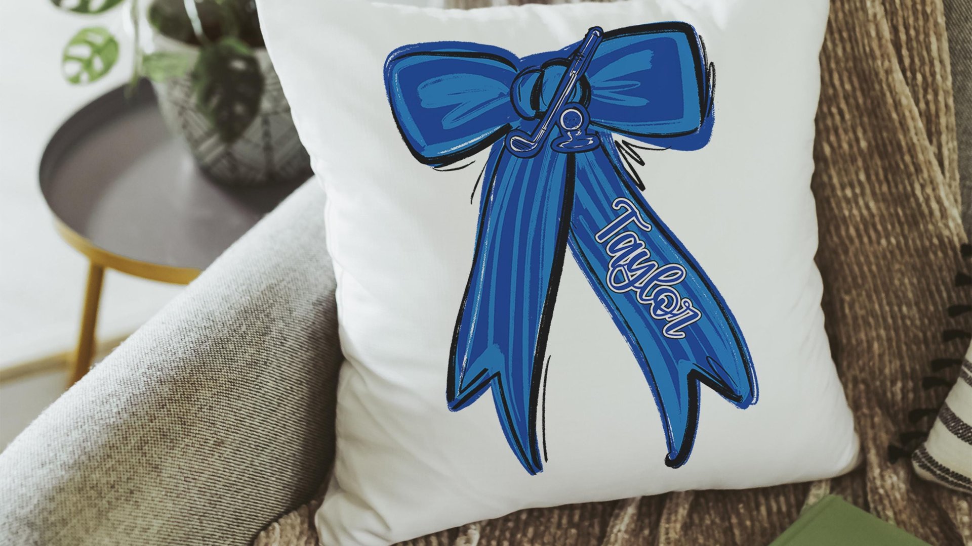 personalized carolina blue golf throw pillow cover 18x18, college golf gifts for her, golf decor for bedroom, golfer gifts for new home