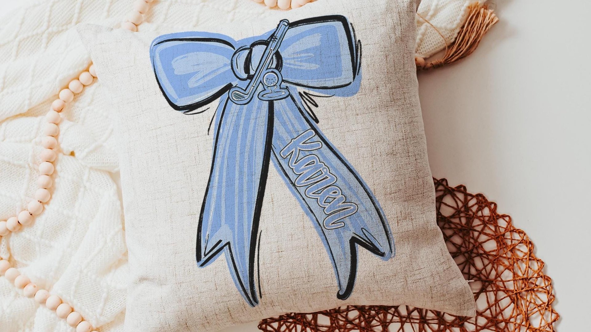 personalized carolina blue golf throw pillow cover 18x18, college golf gifts for her, golf decor for bedroom, golfer gifts for new home