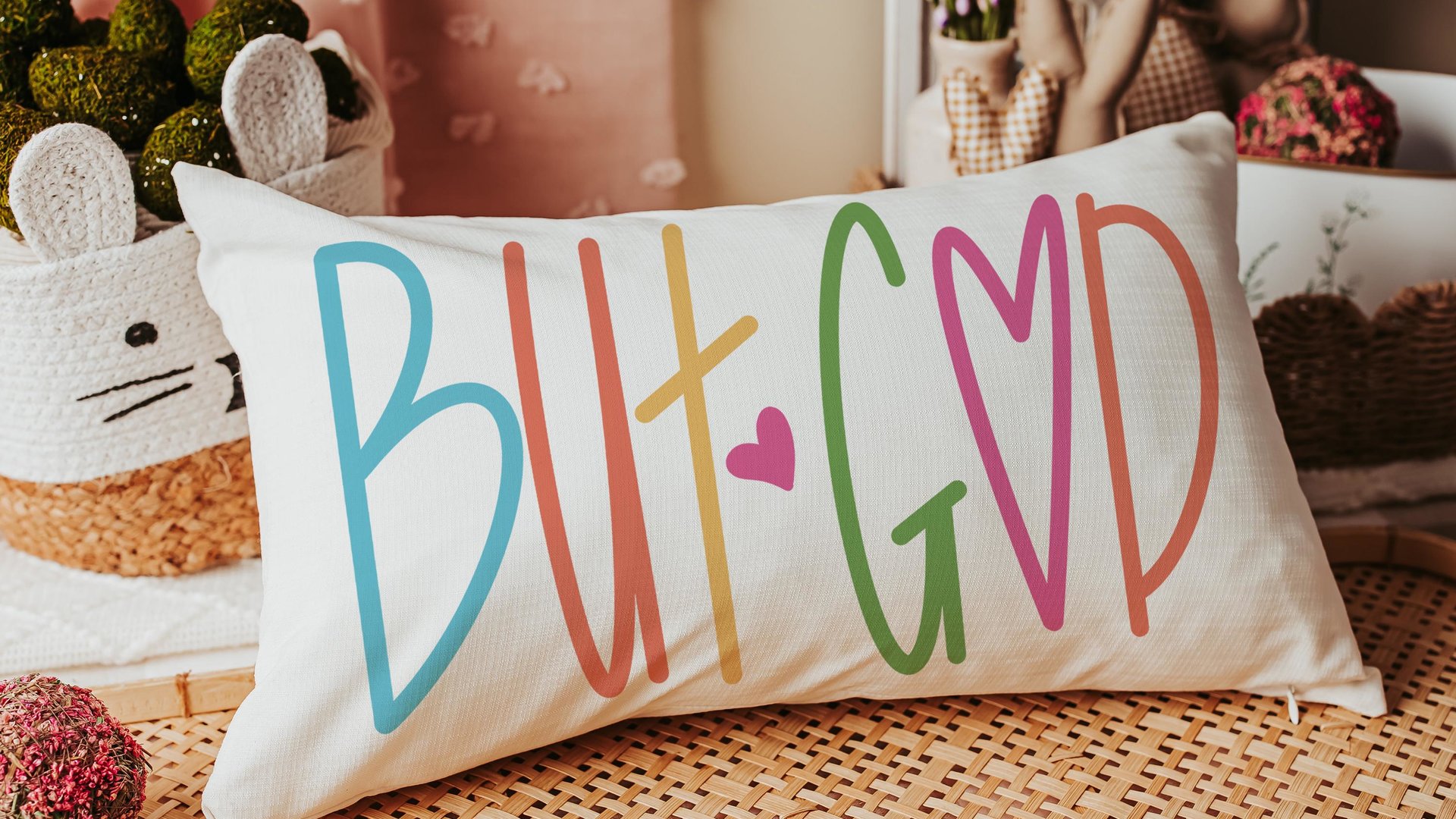 but God lumbar decorative pillows for bedroom, faith gifts for teen girls, Christian throw pillows for couch bright decor, unique gifts for