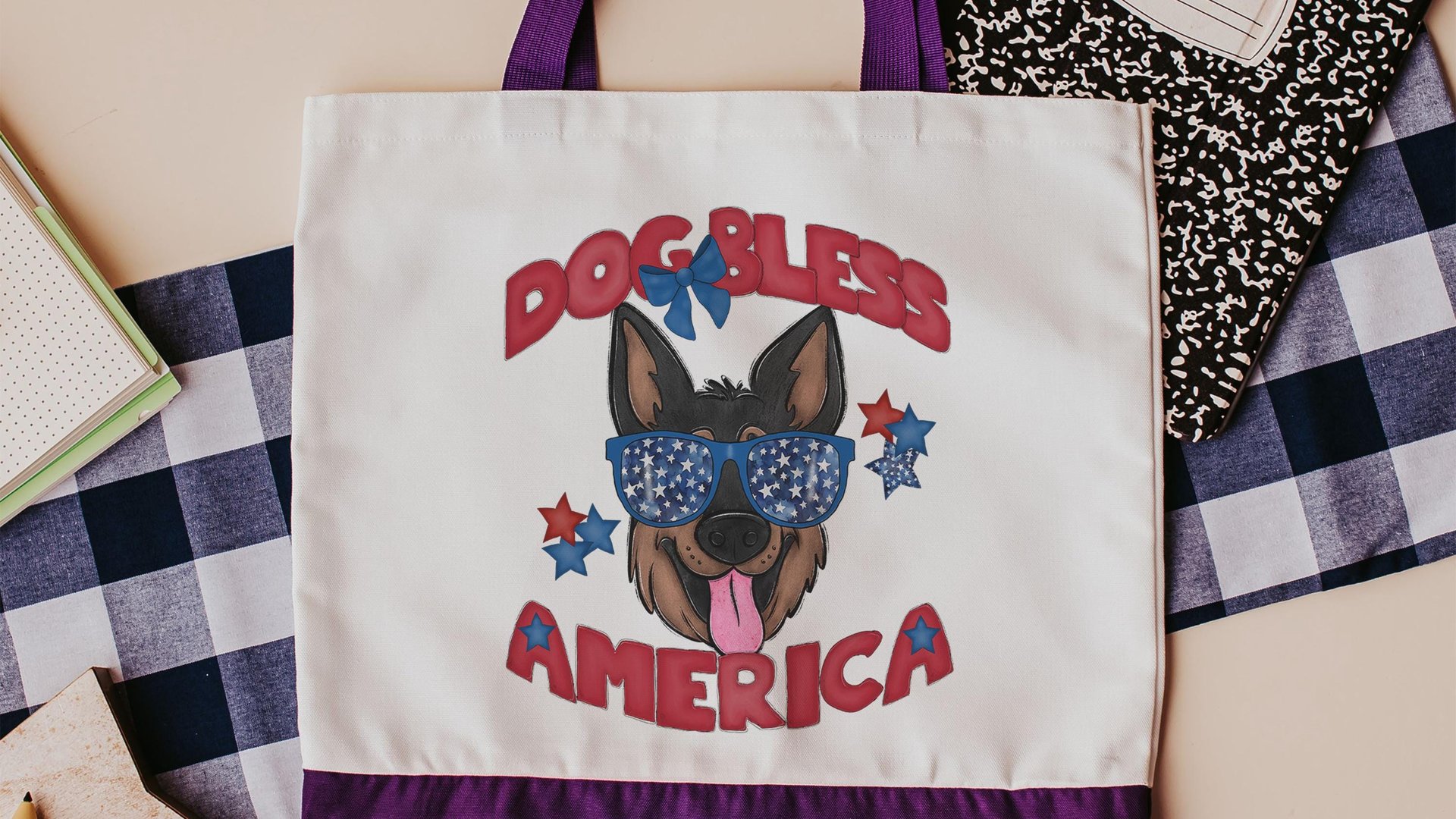 dog bless America patriotic tote bag for dog mom, German shepherd gifts for her, 4th of July cute tote shopping bag, summer dog accessories