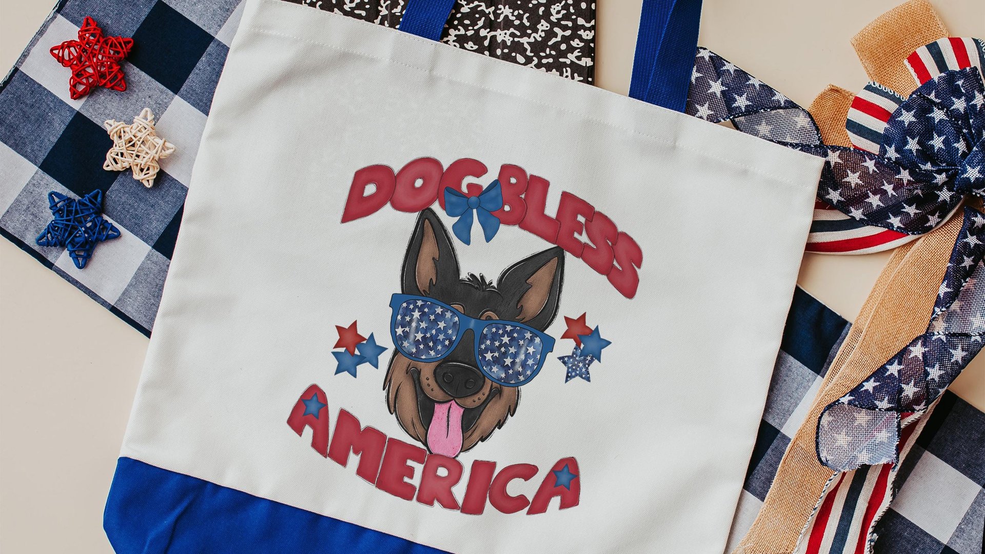 dog bless America patriotic tote bag for dog mom, German shepherd gifts for her, 4th of July cute tote shopping bag, summer dog accessories