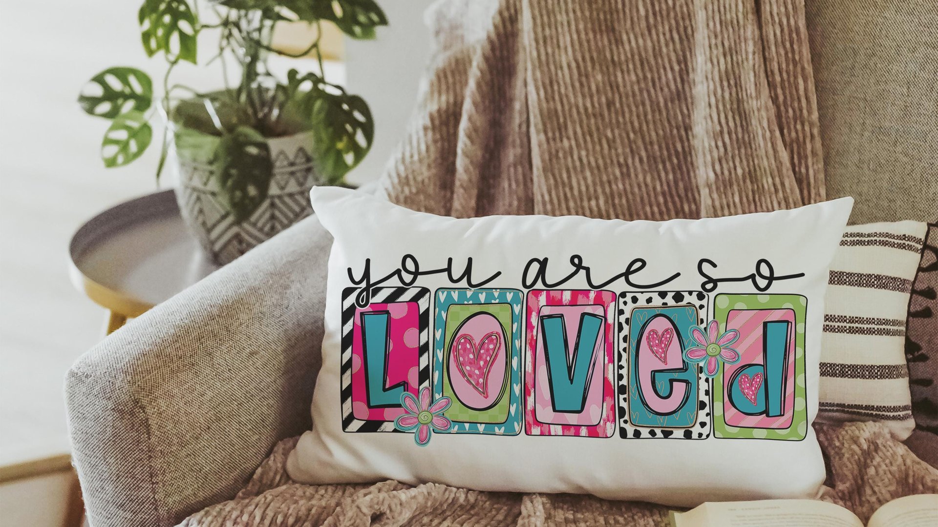 You are so loved lumbar throw pillows for couch colorful decorative pillows for girls, Mother's day gift, housewarming gift for daughter